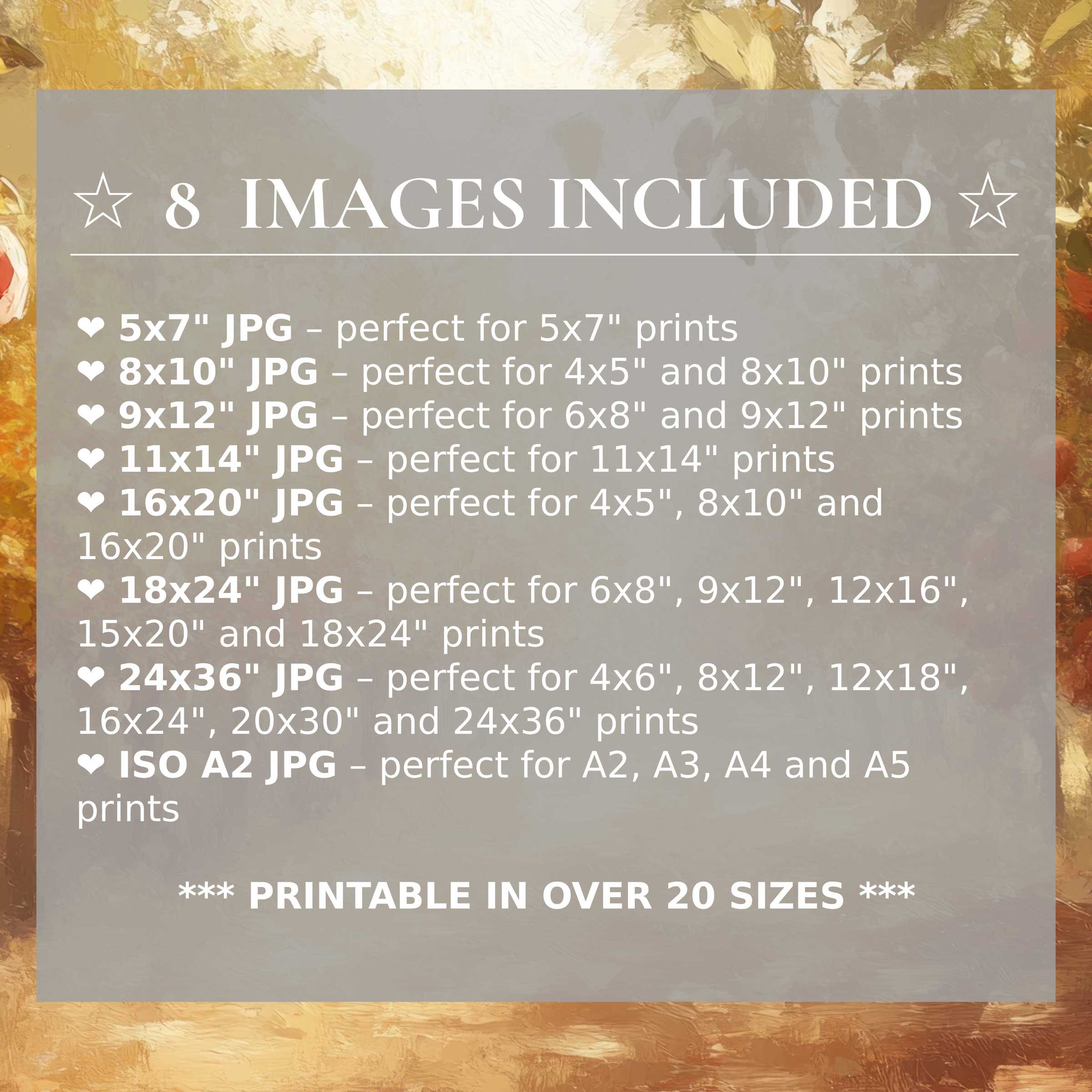 Radiant fall digital print in warm gold and amber hues, delivering elegance and calm; includes 8 high-quality sizes for versatile modern decor
