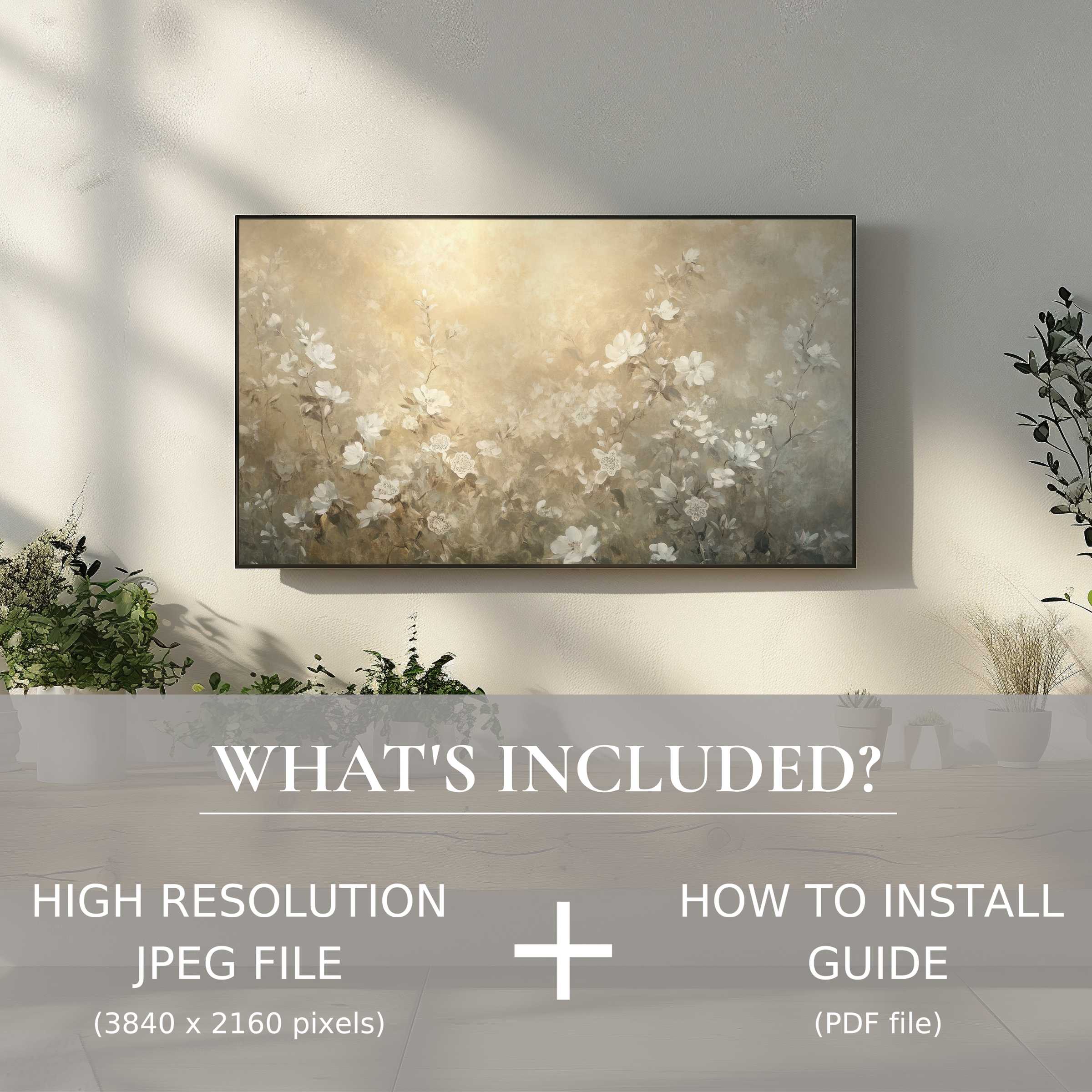 Elegant botanical digital TV art download enhancing serene living spaces with easy digital use and high-resolution beauty