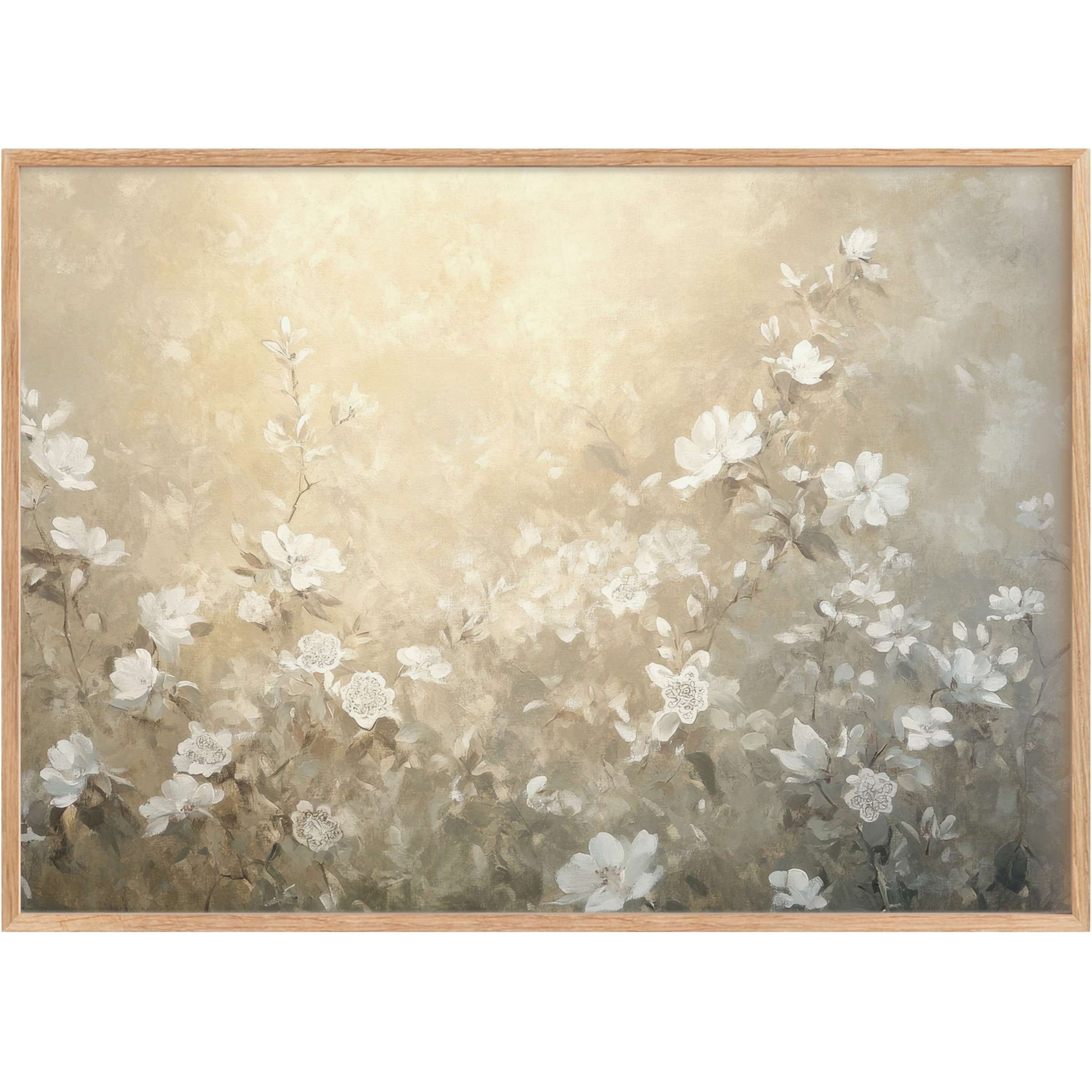 Botanical printable wall art in soft ivory and sage hues, evoking a calming, ethereal ambiance for refined interiors