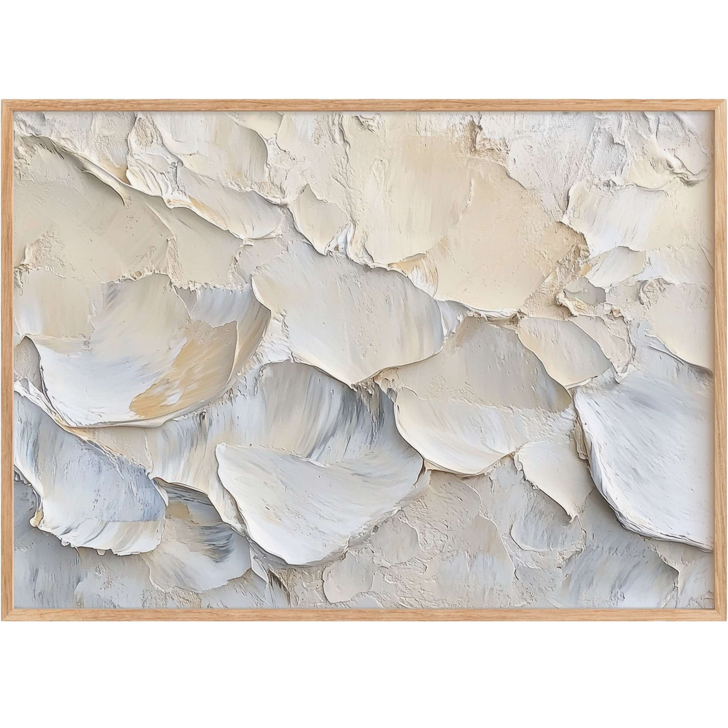 Coastal printable wall art with delicate shells in soft ivory and sandy beige tones, evoking a serene, breezy ambiance