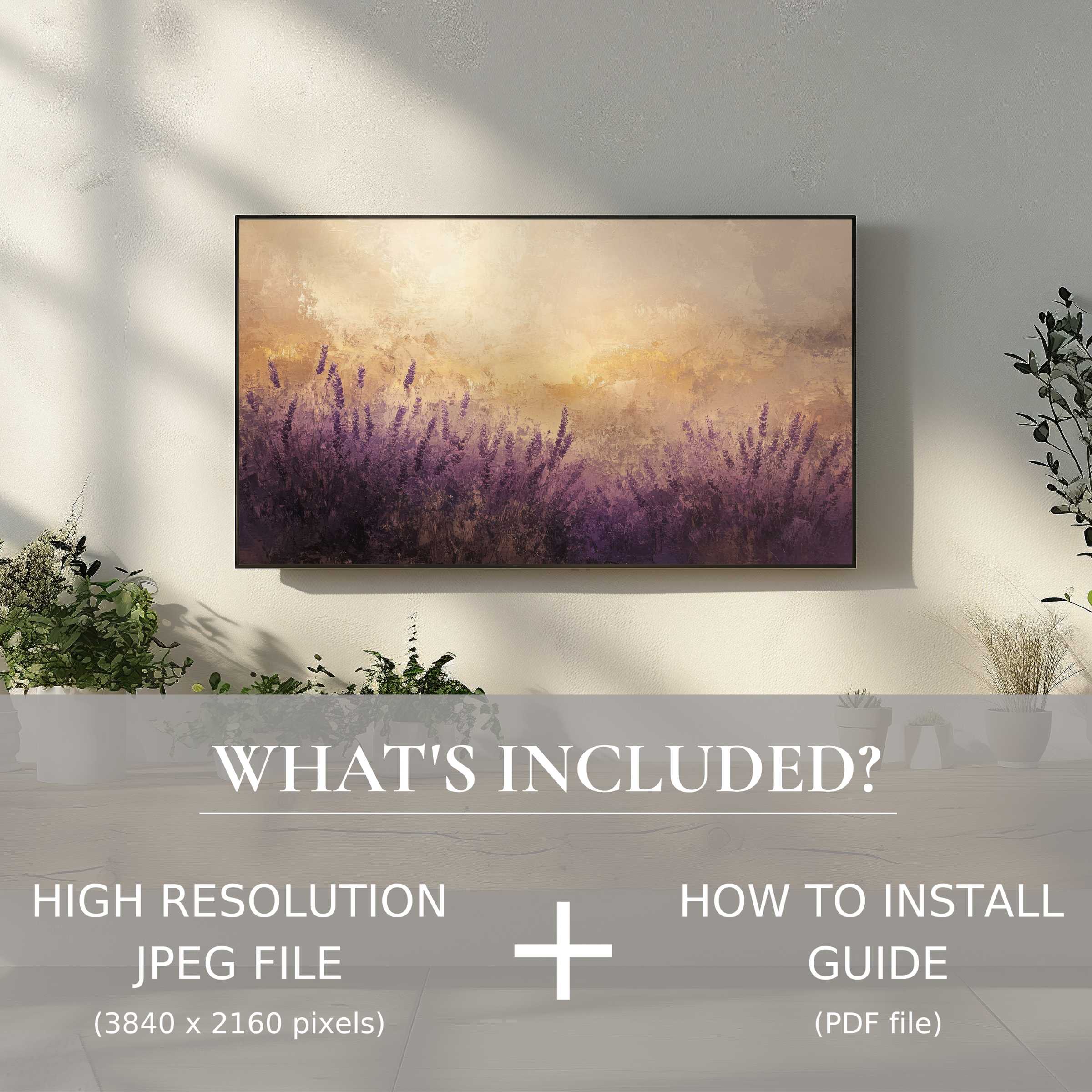 Elegant summer digital TV art download brightens living space with easy digital use, showcasing serene lavender fields