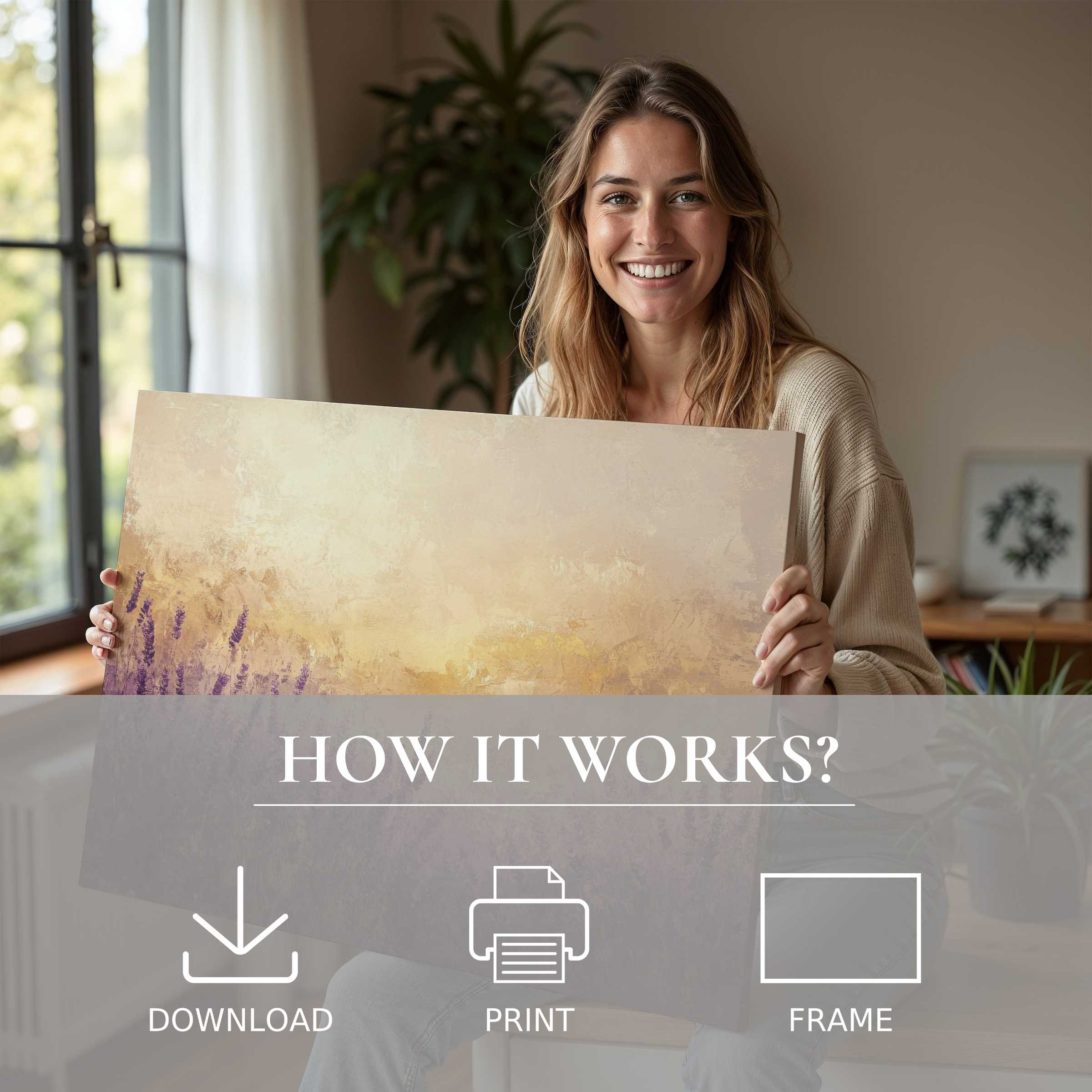 Bright summer digital art print embraced in a modern home, evoking joy and effortless elegance in living with art