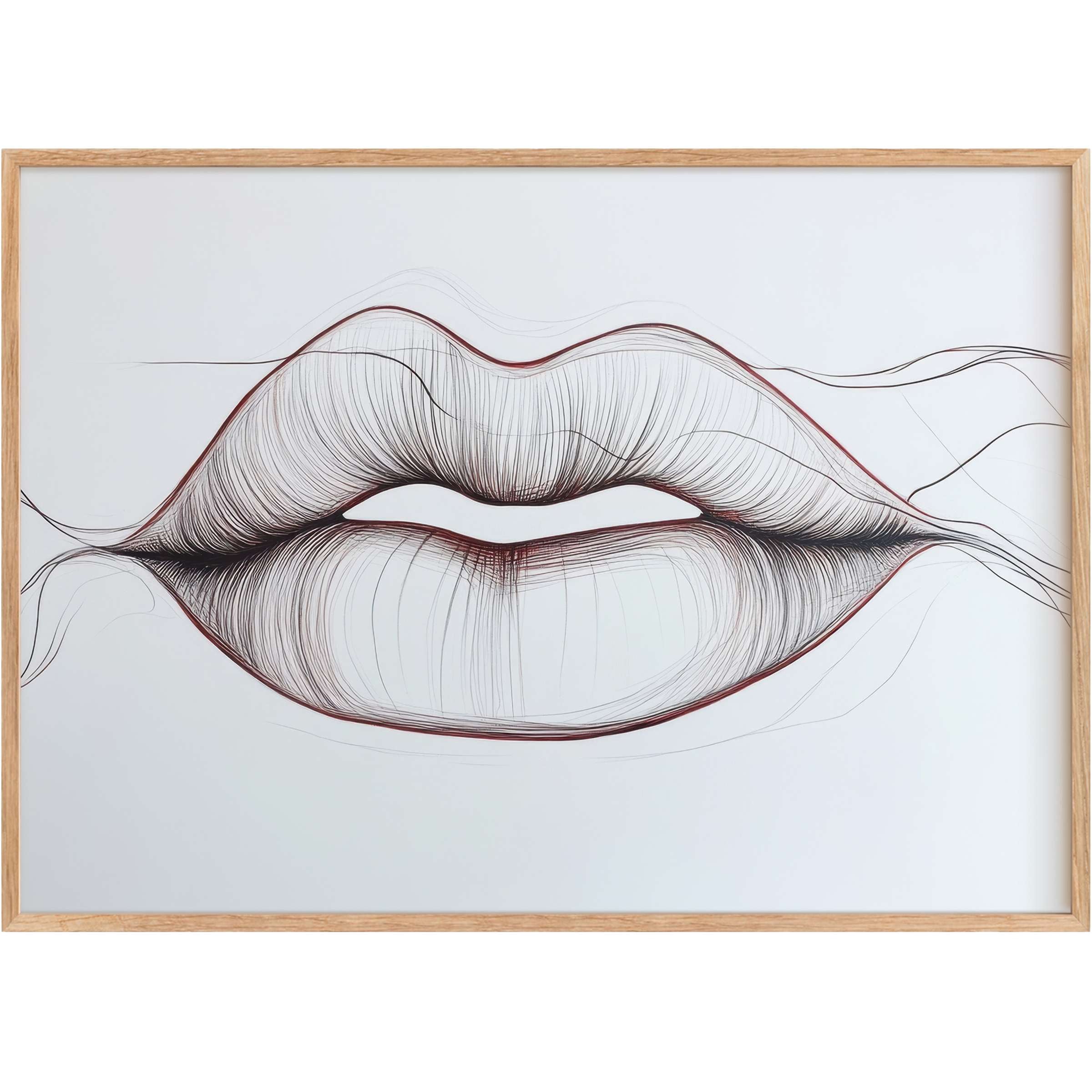 Elegant minimalist printable wall art featuring delicate, flowing lips in soft black and warm brown lines, evoking a serene, sophisticated ambiance