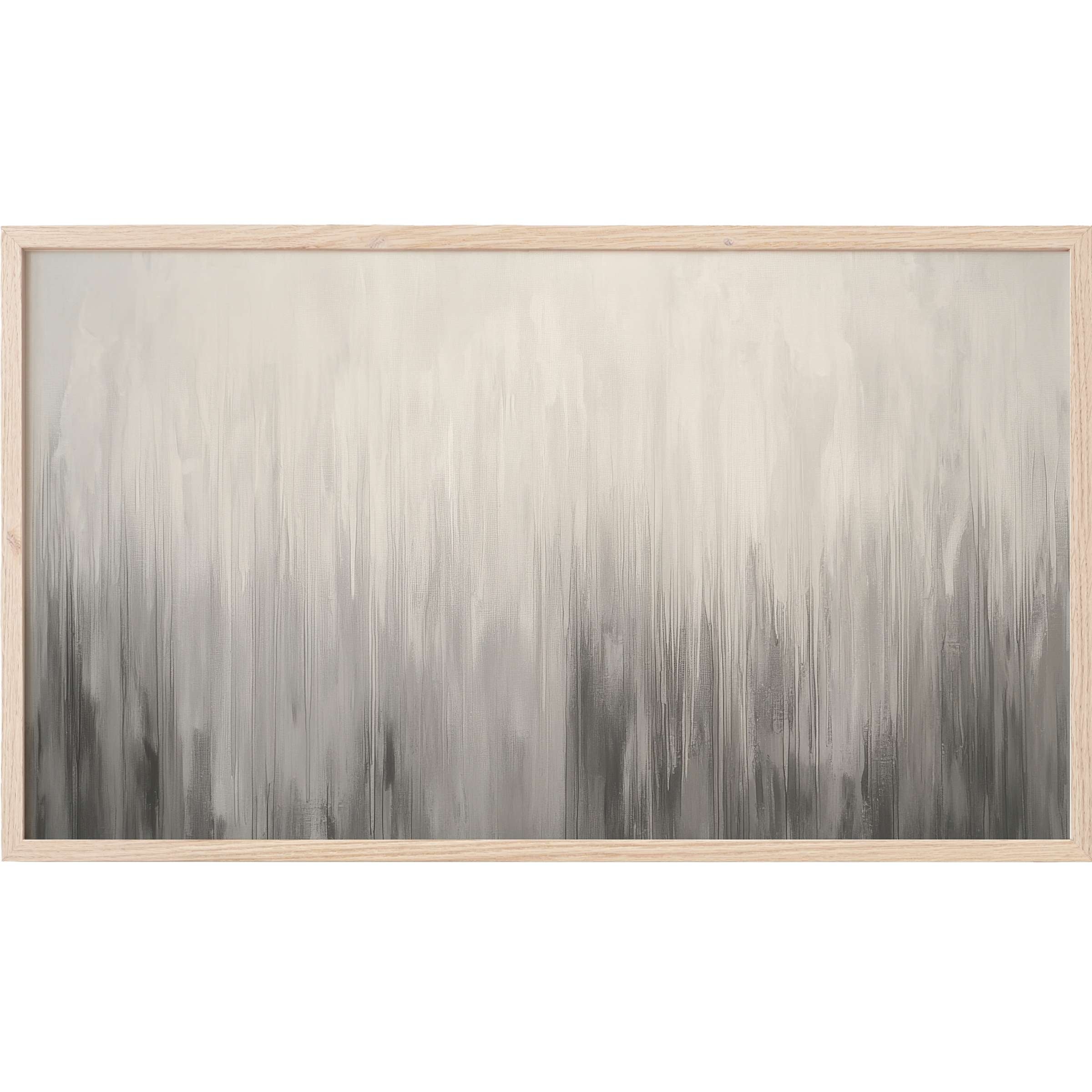 Elegant abstract canvas in soft grays and creams with vertical brushstrokes, perfect neutral Frame TV Art