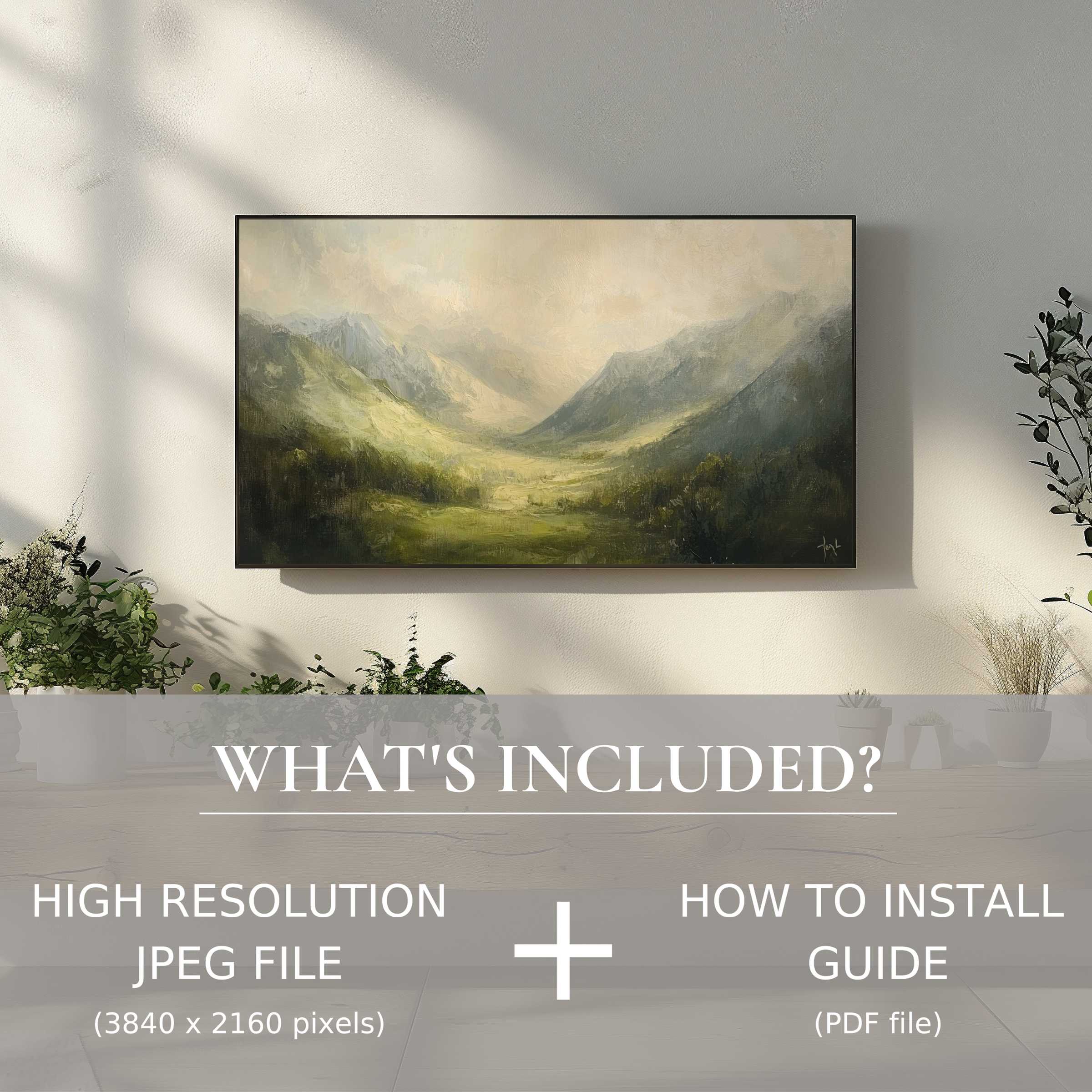 Elegant landscape digital TV art download enhances your space with easy, stylish digital use in any modern living room