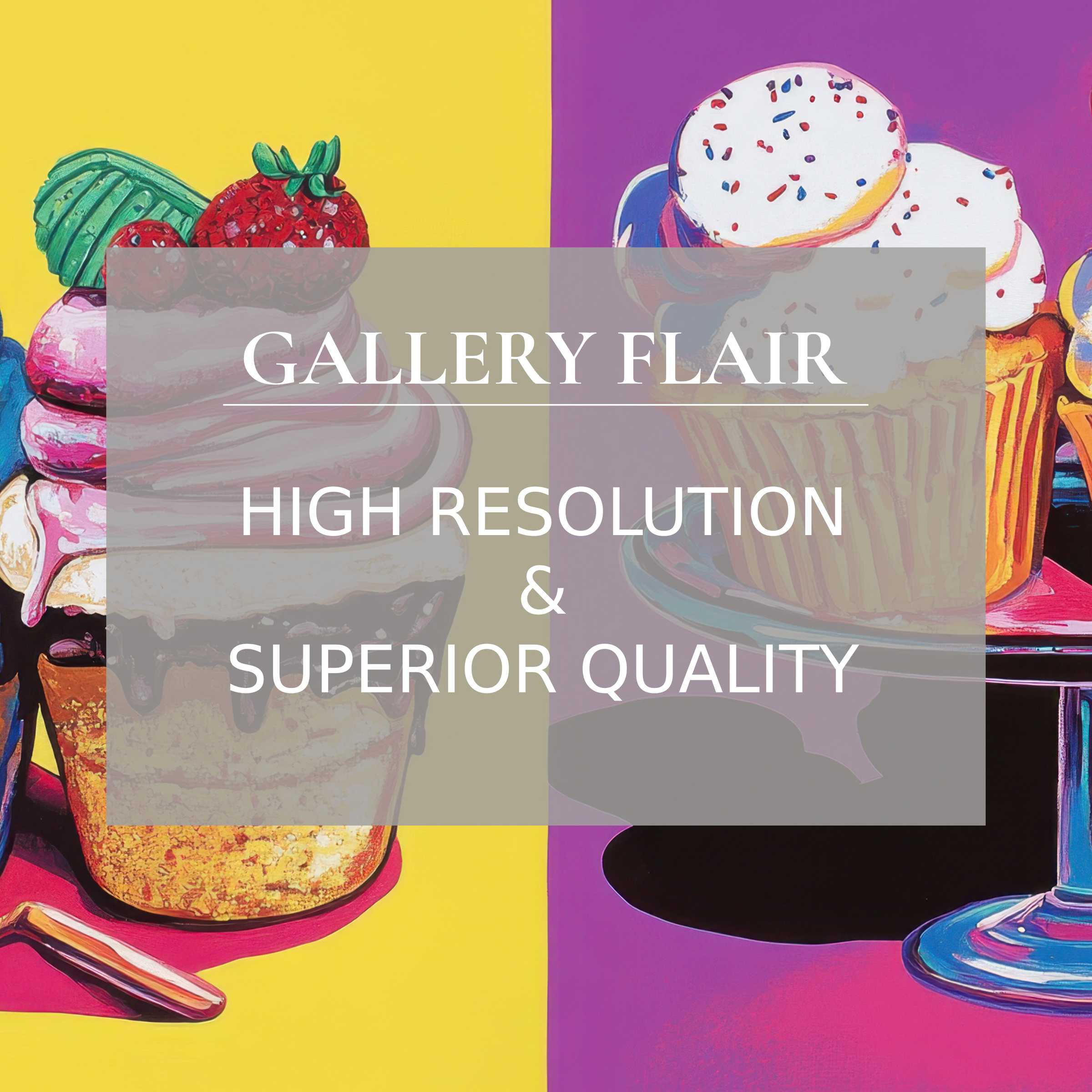 Vivid pop art printable art showcasing gourmet cupcakes in radiant hues, enhancing modern spaces with bold, high-quality detail