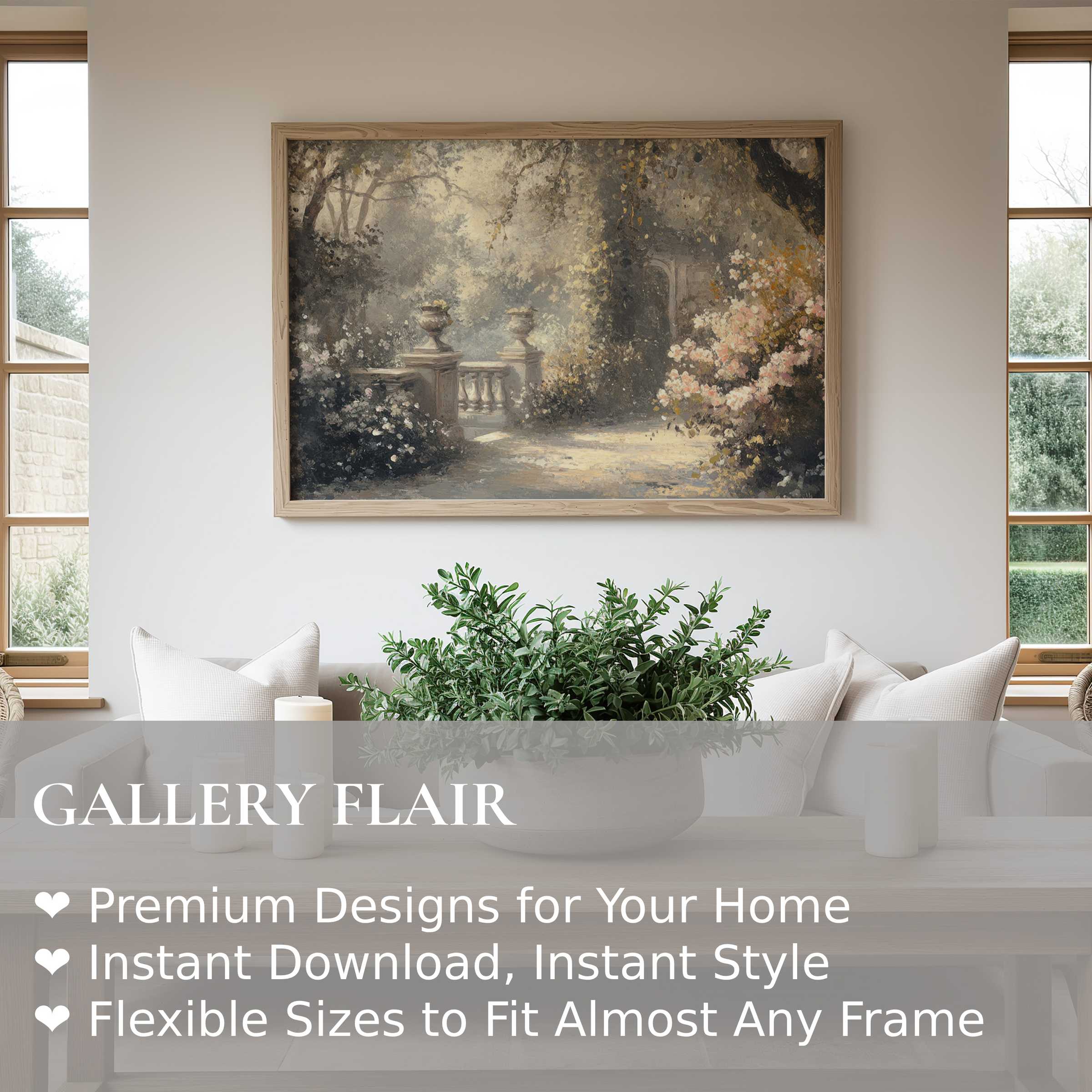 Elegant spring wall art print showcasing a soft, radiant garden scene that enriches modern minimalist interiors with timeless tranquility and subtle floral charm