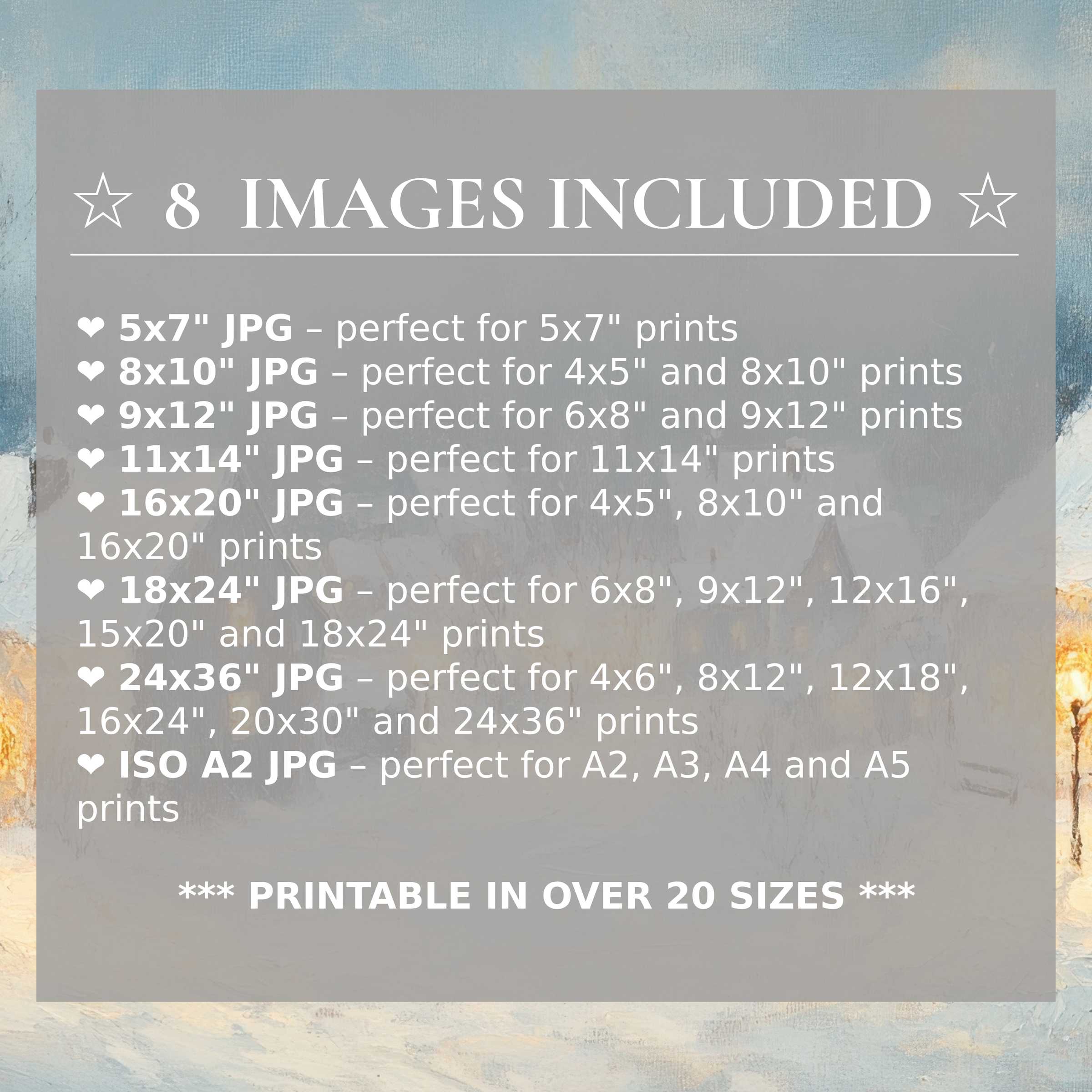 Radiant winter digital print in serene blues and warm earth tones, elevating modern interiors with style; includes 8 high-quality sizes