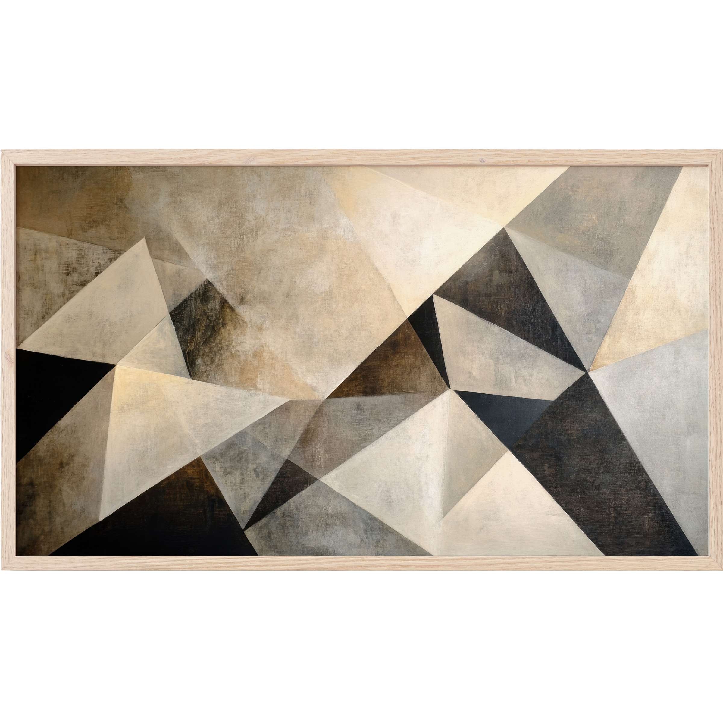 Abstract Frame TV Art featuring muted creams, grays, and blacks in a geometric, modern composition with soft texture