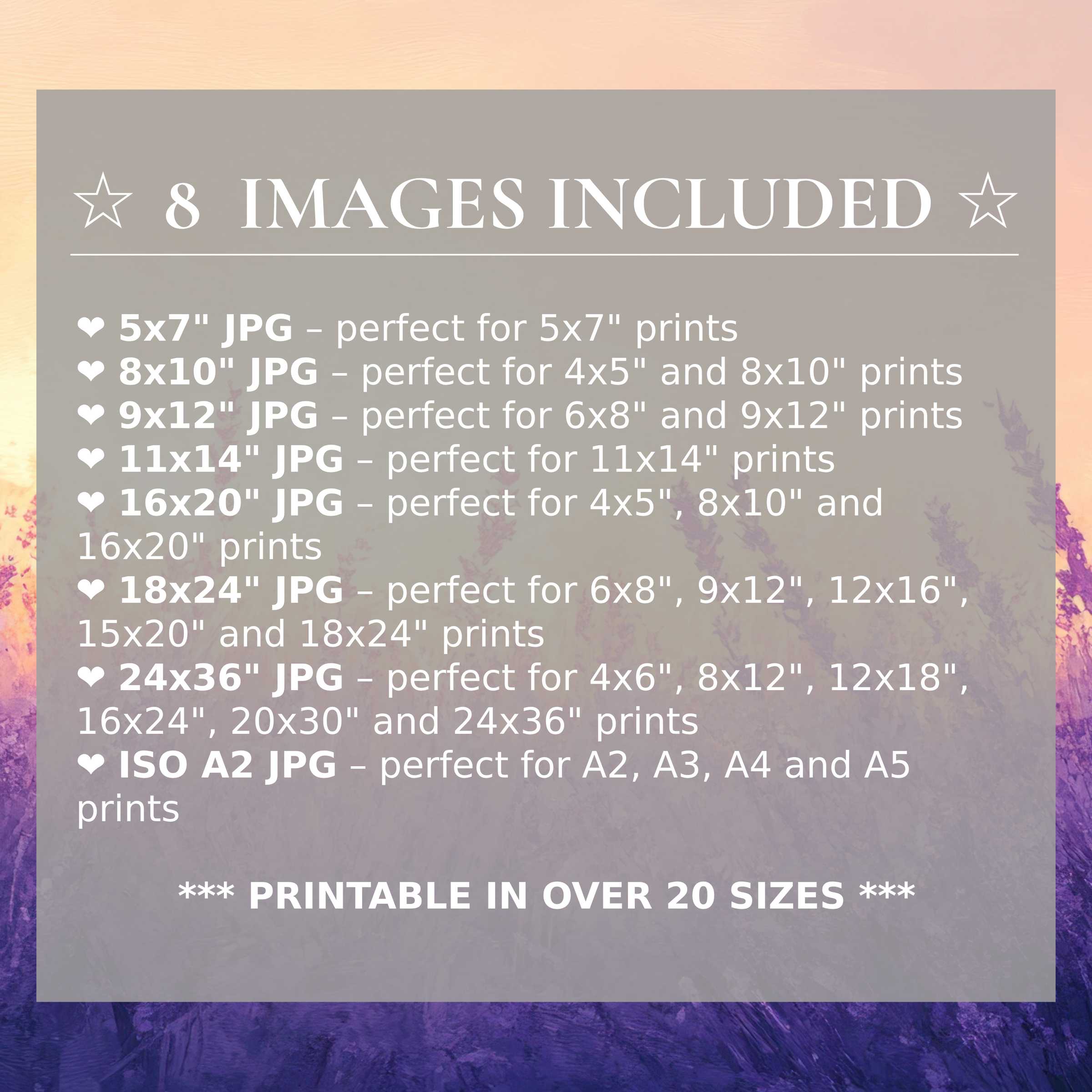 Radiant summer digital print in warm peach and deep violet tones, delivered in 8 high-quality sizes to elevate modern interiors with versatile elegance