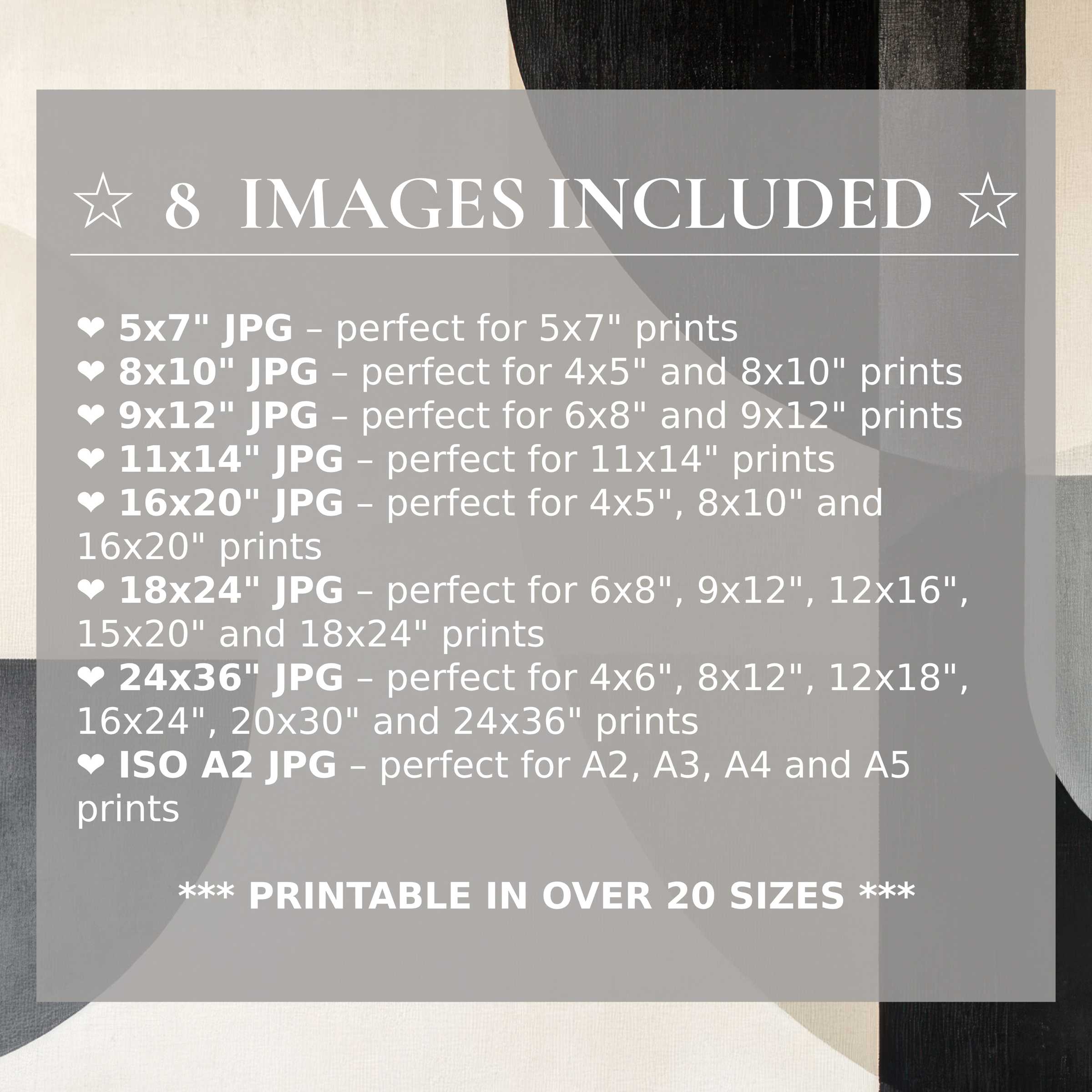 Neutral digital print in calming beige, soft black, and muted gray tones radiates understated elegance Delivered in 8 high-quality sizes included with the download, perfect for elevating modern interiors with versatile style and timeless beauty