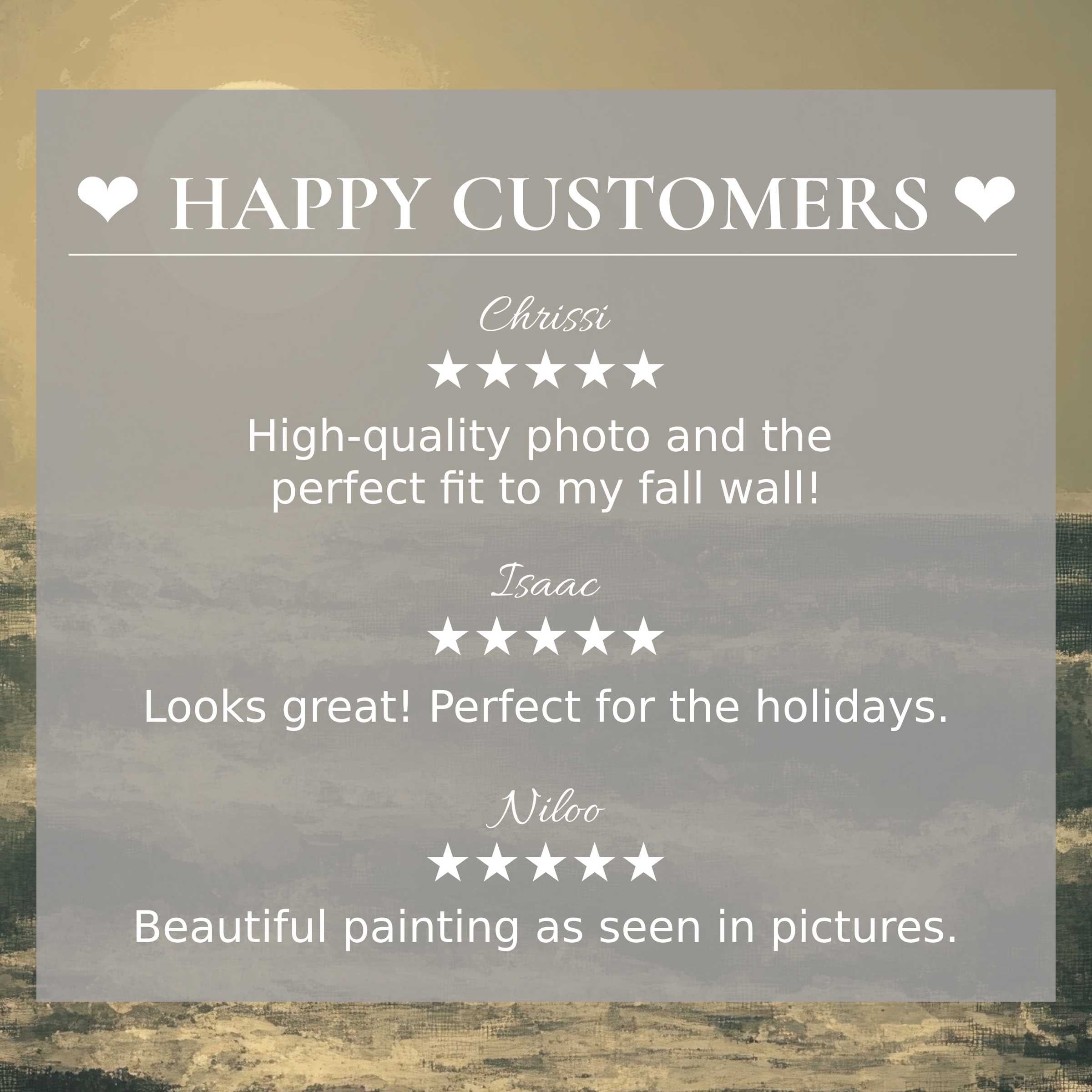 Vintage art for Frame TV with abstract sunset hues, showcasing happy customer reviews and elegant, trustworthy design