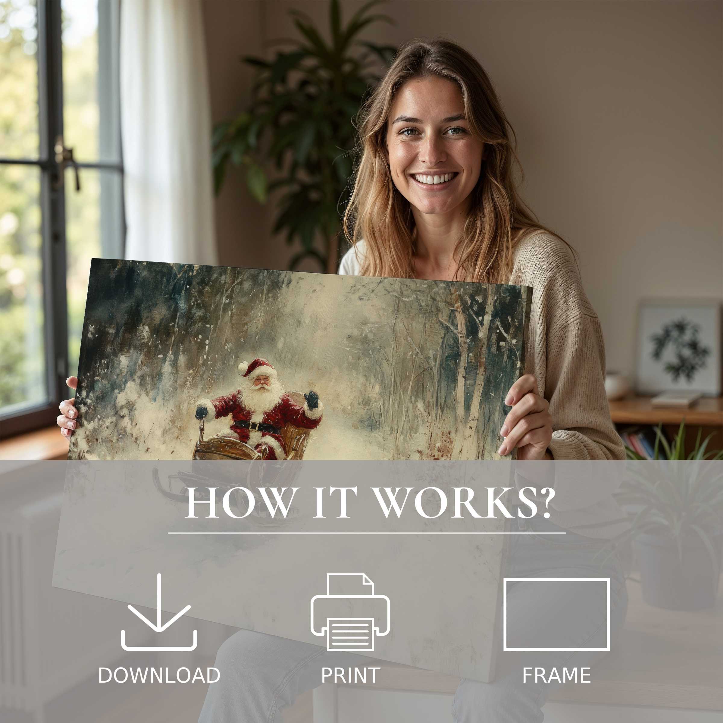 Elegant Christmas digital art print embraced in a serene home, evoking warmth and timeless joy with effortless style