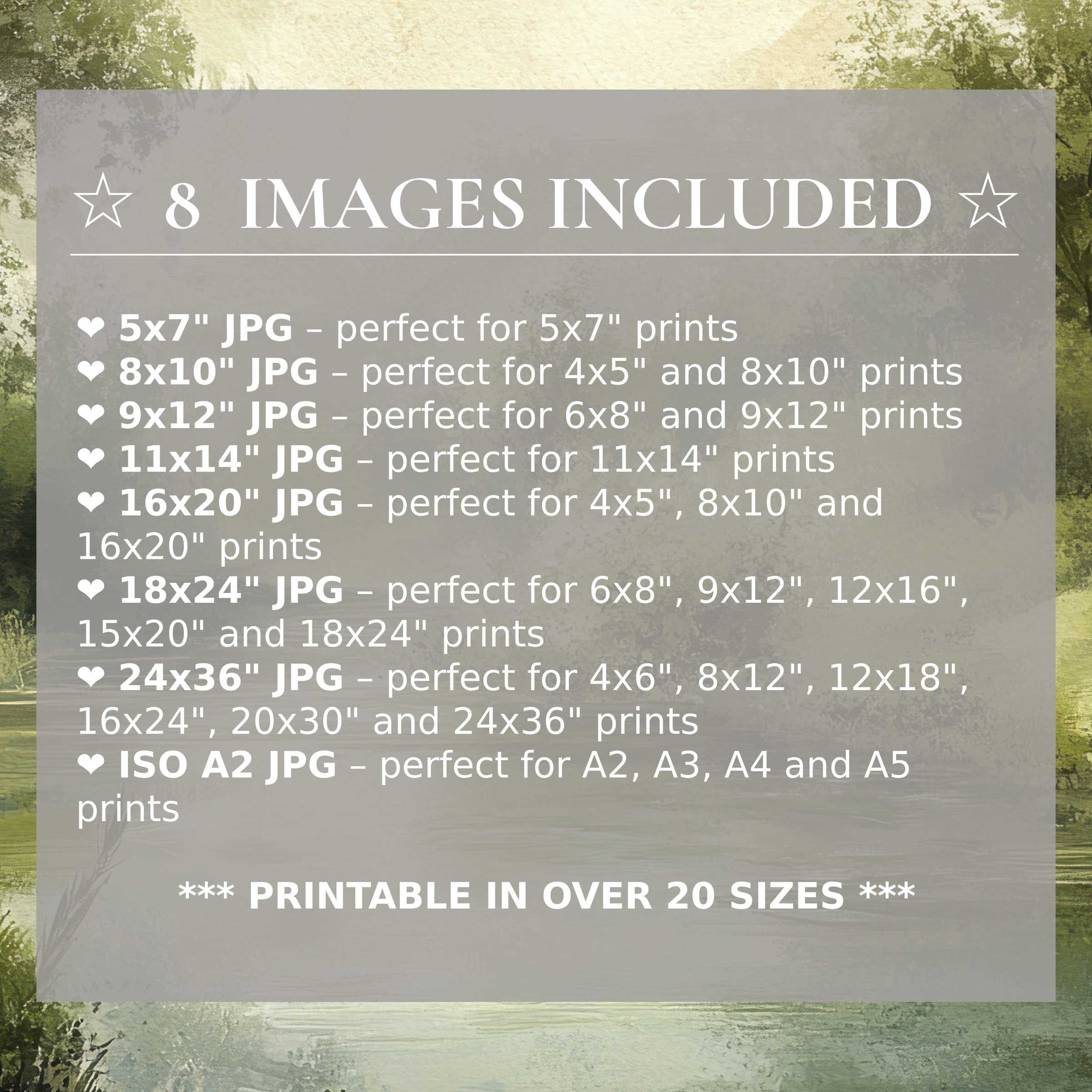 Radiant spring digital print in soothing greens and soft earth tones, offered in 8 high-quality sizes included, perfect for elevating modern interiors with timeless style and versatile elegance