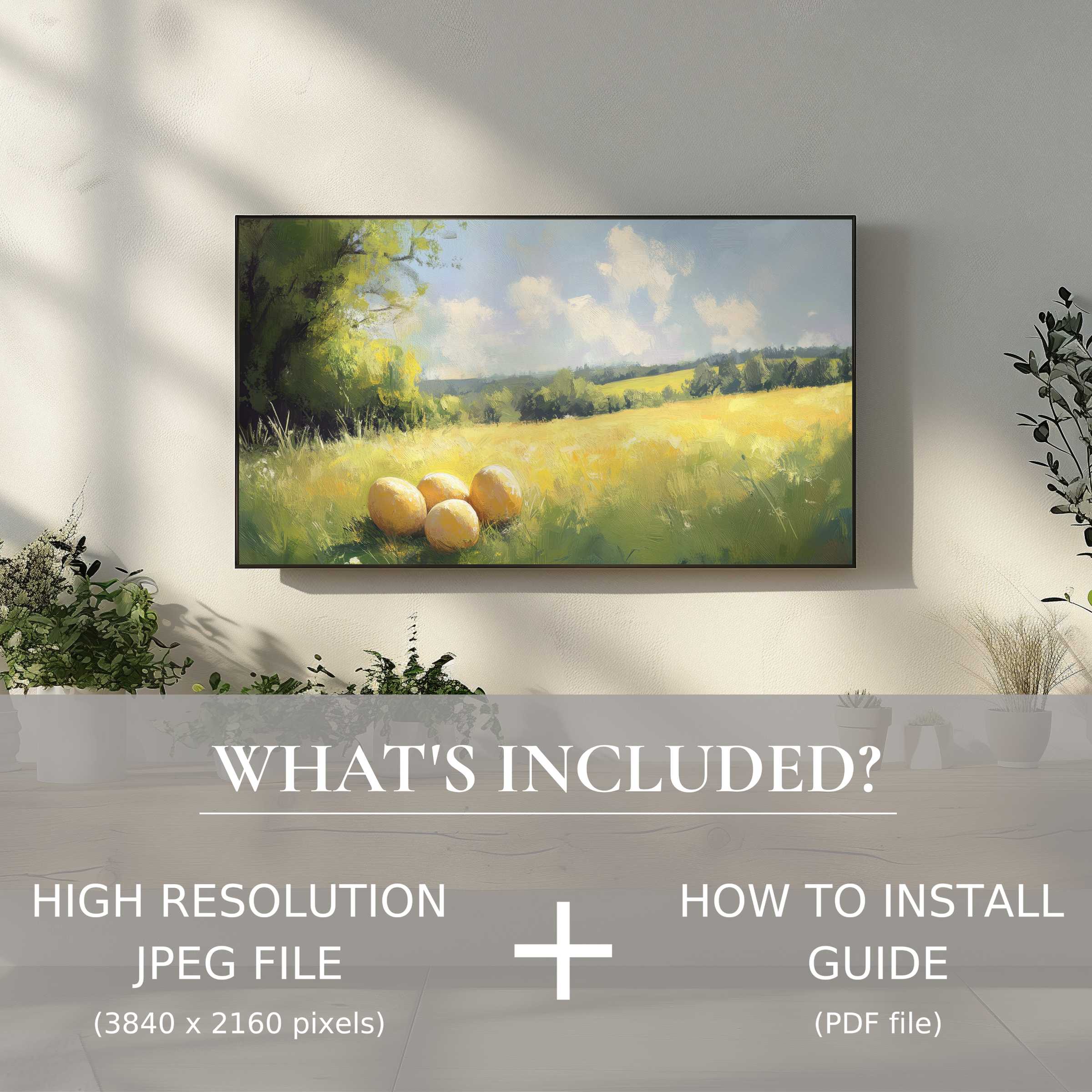 Elegant easter digital TV art download, enhancing modern living spaces with easy digital use and serene nature scenes