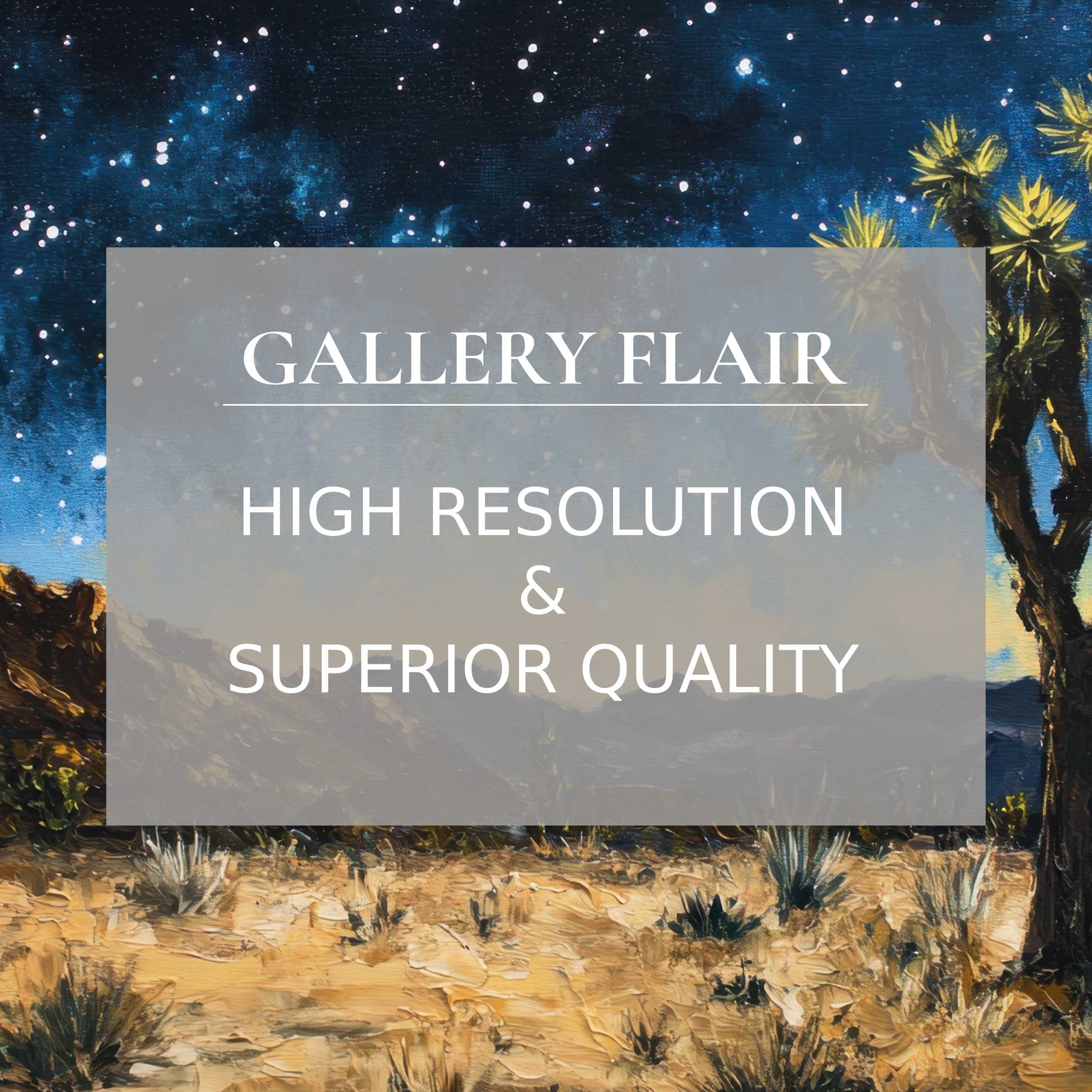 Elegant desert landscape with textured brushstrokes and vibrant stars in a tree Frame TV picture with crisp resolution