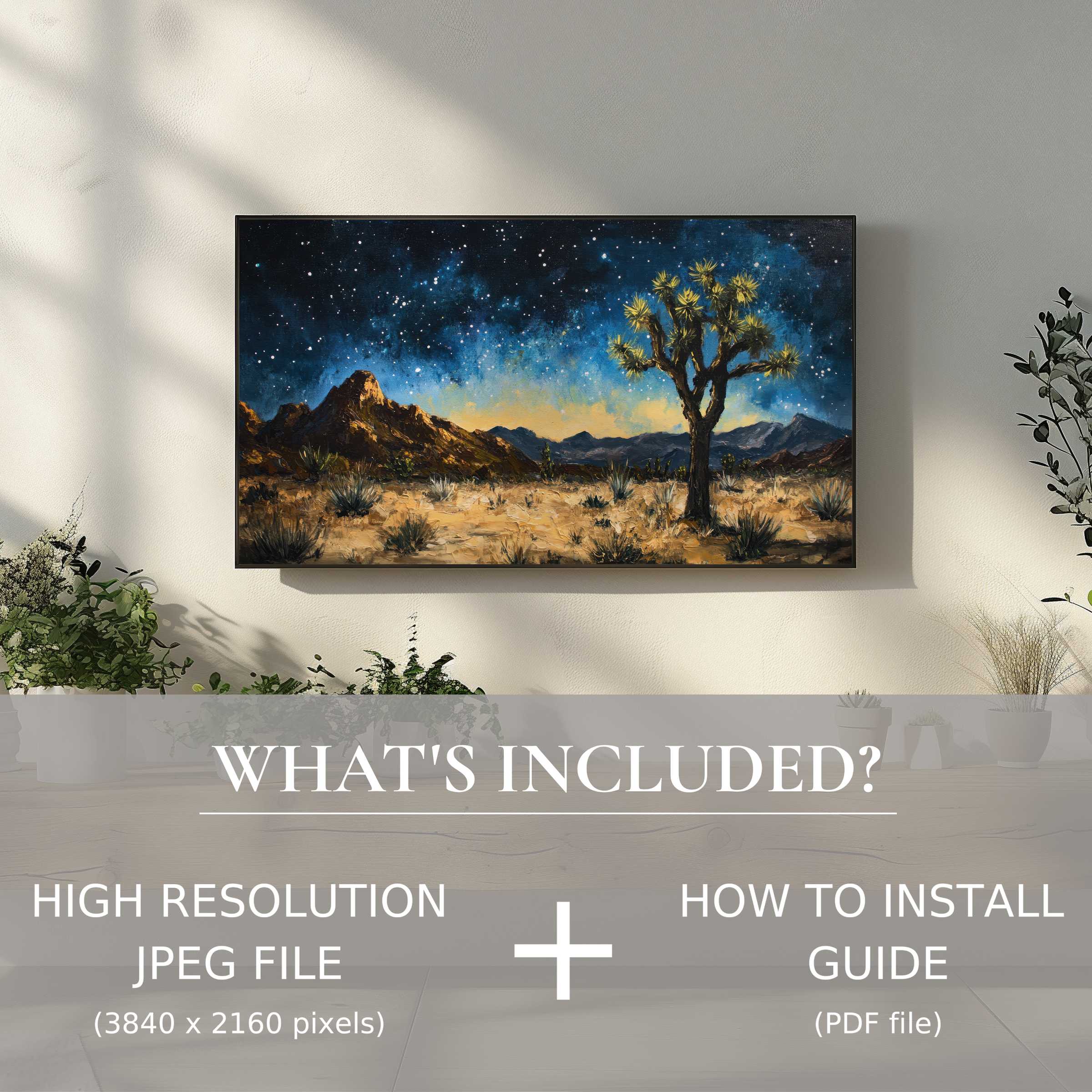 Elegant tree digital TV art download enhances stylish living spaces with easy digital use and stunning desert nightscape