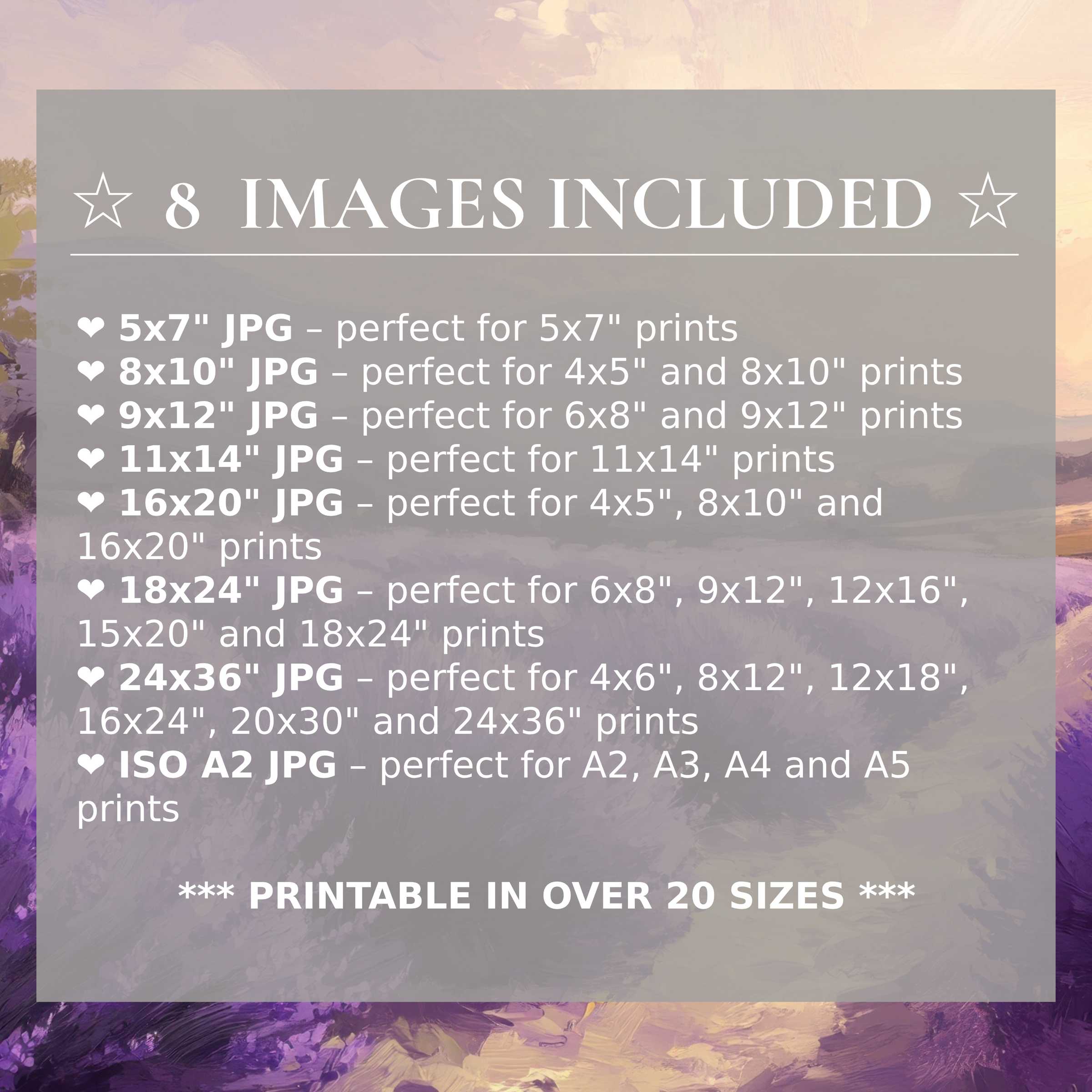 Radiant summer digital print in soft lavender and warm gold hues, offered in 8 premium sizes included with download, perfect to elevate modern interiors with versatile elegance