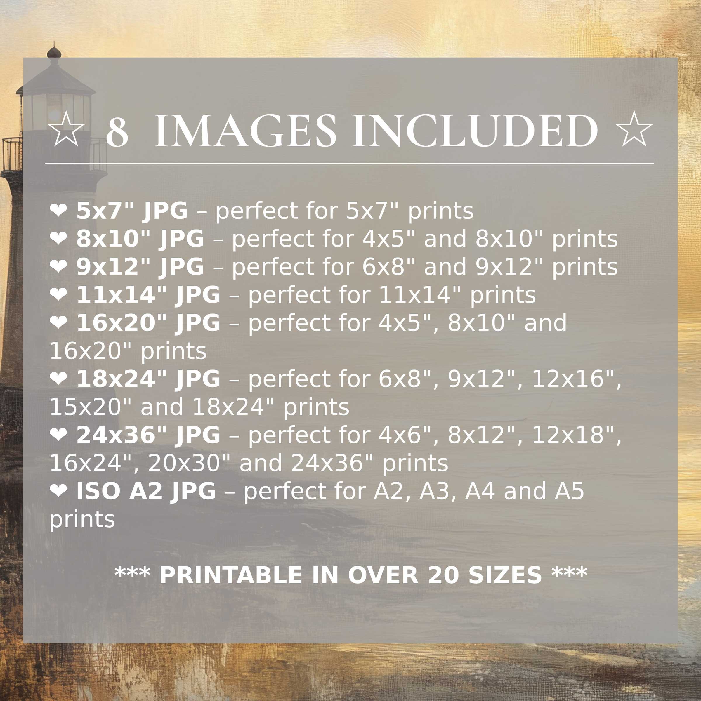 Coastal digital print in radiant gold and calming blue hues, elevating modern interiors with 8 included sizes for versatile, stylish décor