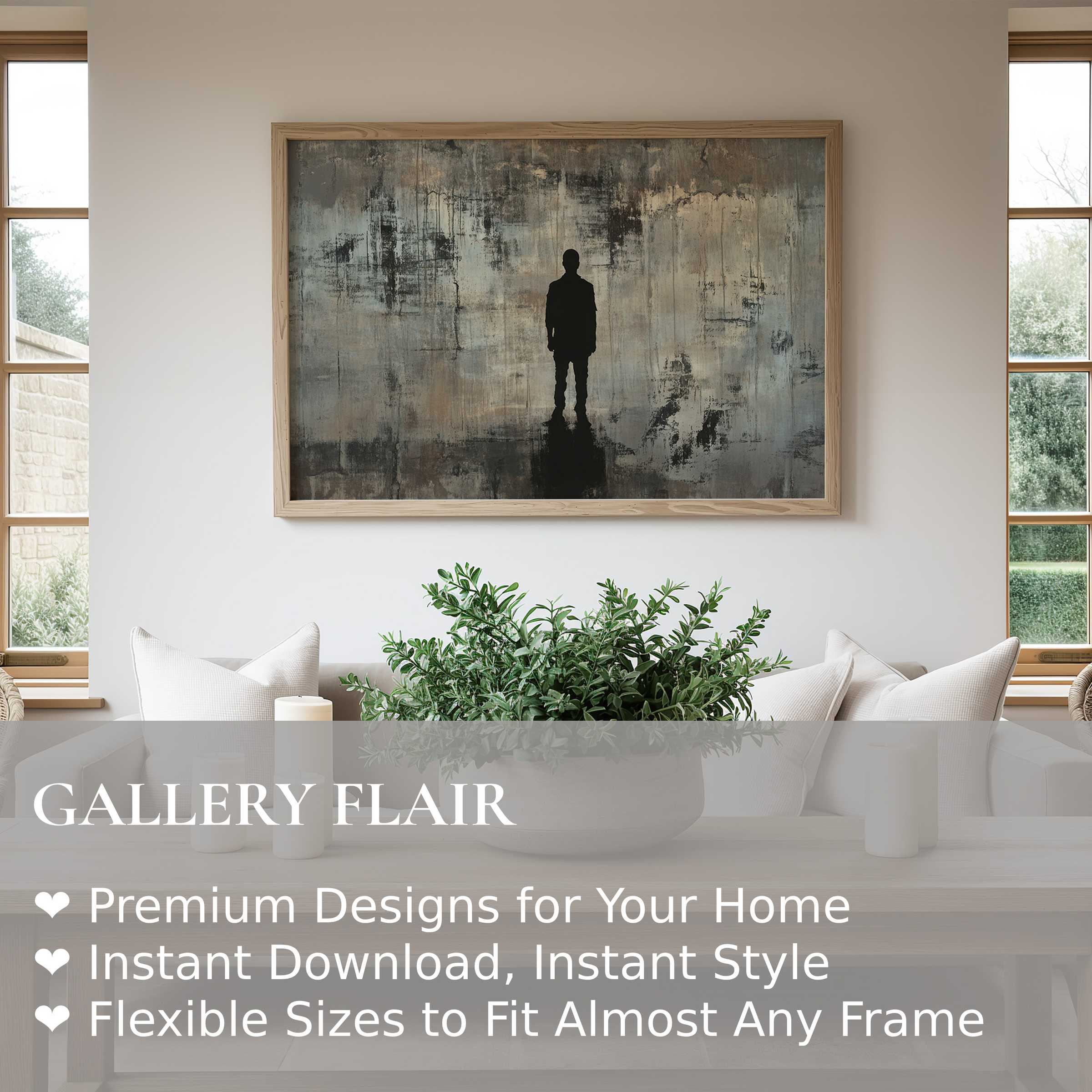 Moody street art wall art print with solitary silhouette, enhancing minimalist modern interiors with bold, contemplative urban elegance