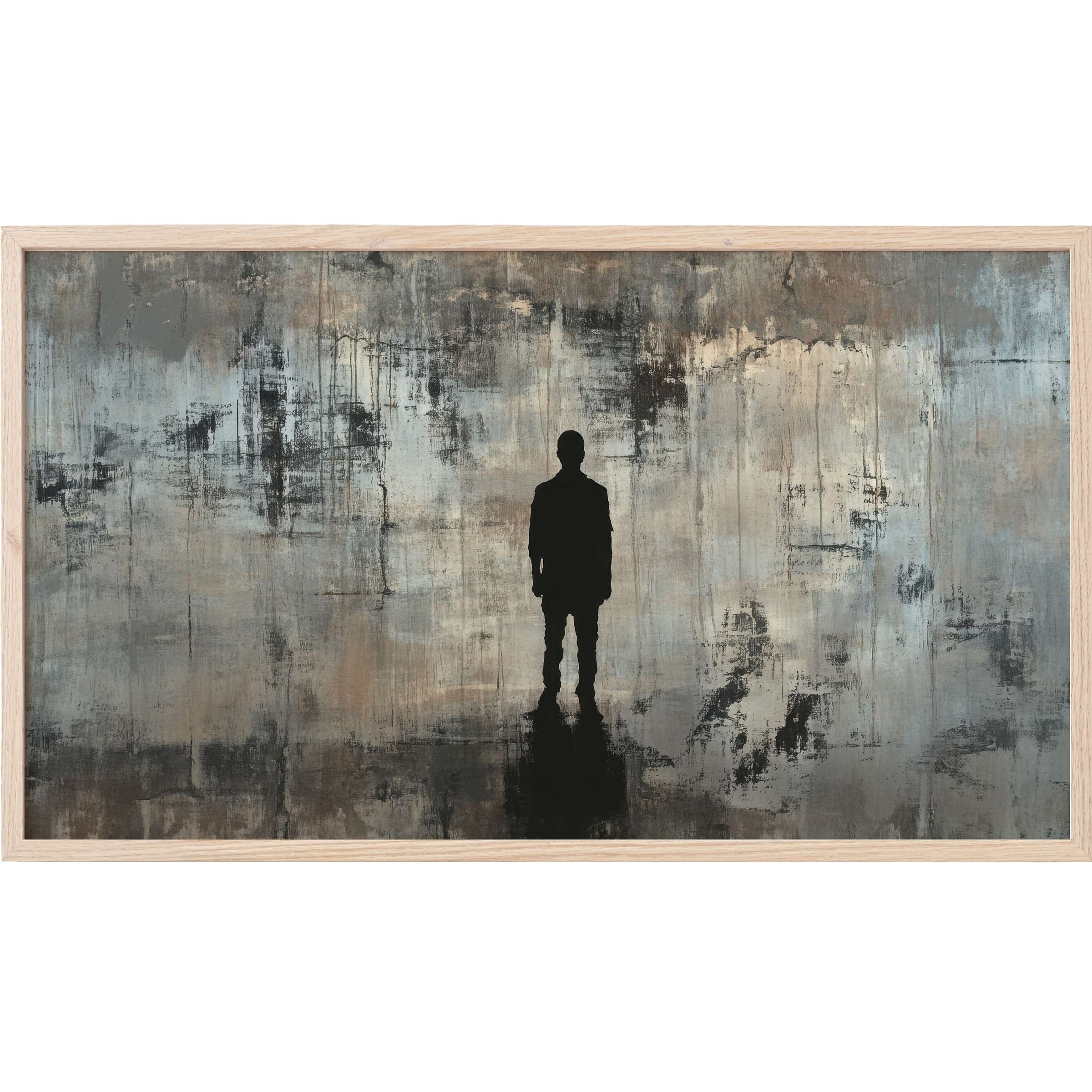Moody silhouette in muted grays and browns with textured abstract backdrop, street art Frame TV Art elegance