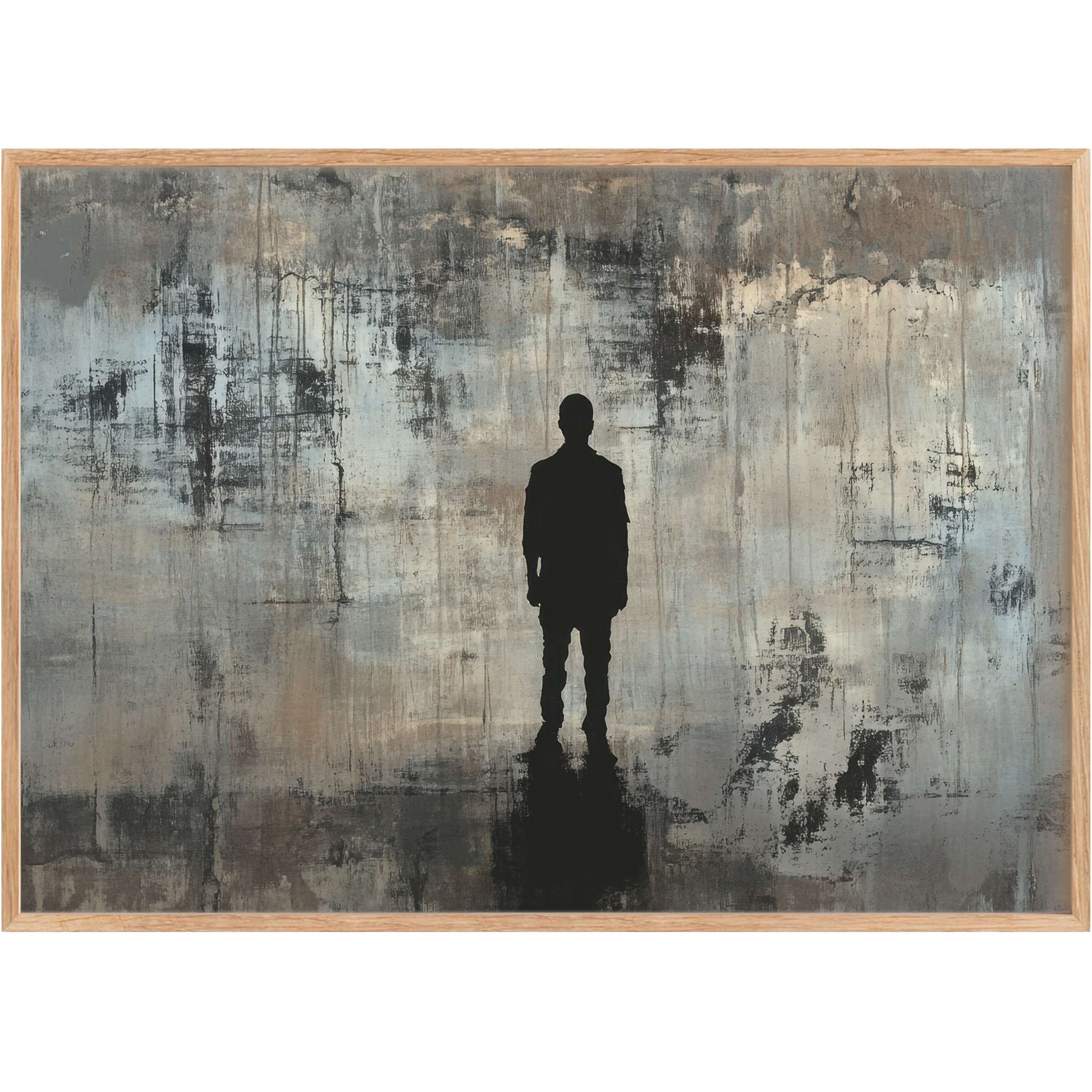 Moody street art printable wall art evokes introspection with muted blues and greys, blending mystery and urban elegance