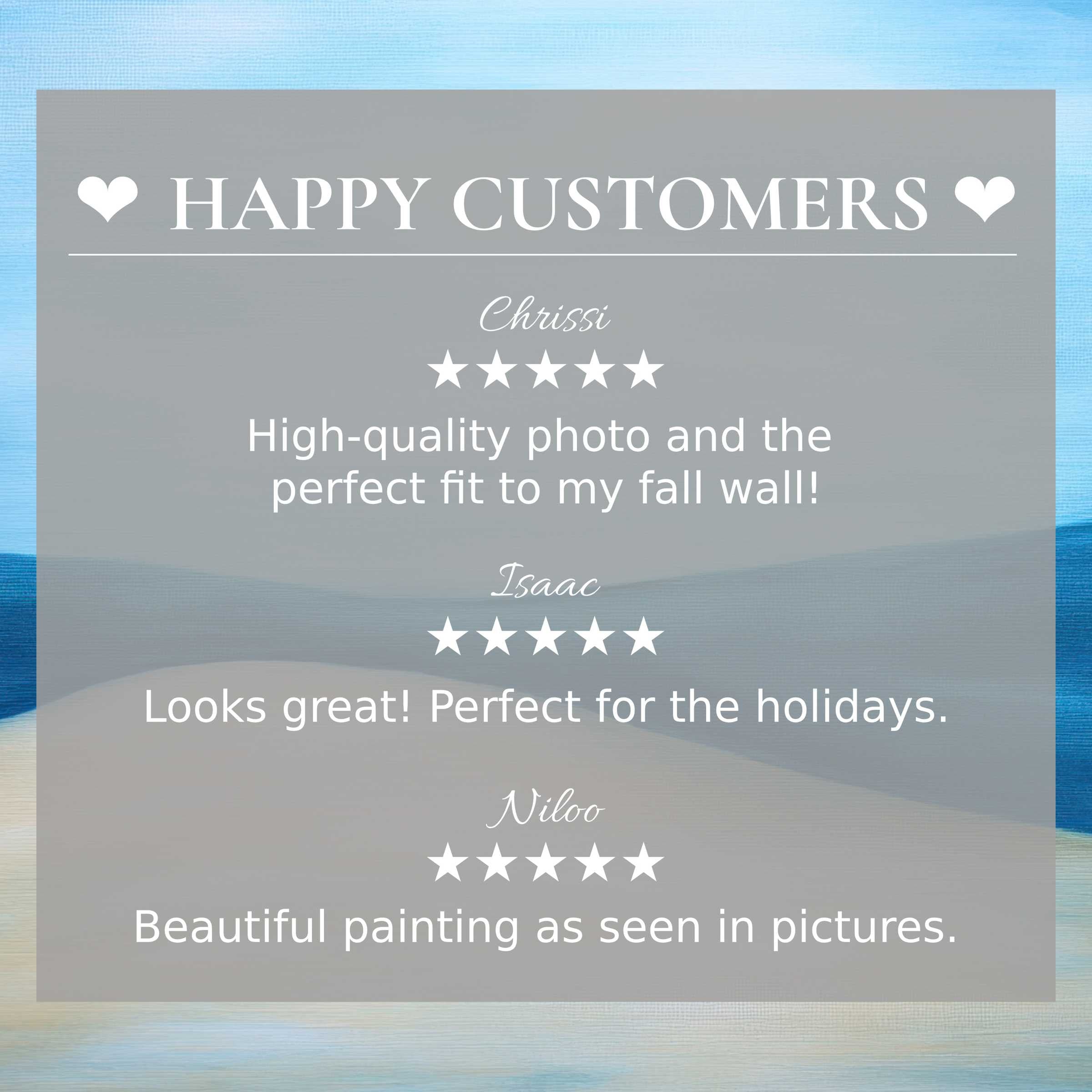 Minimalist art for Frame TV with abstract sunset hues, showcasing happy customer reviews and elegant trust-building design