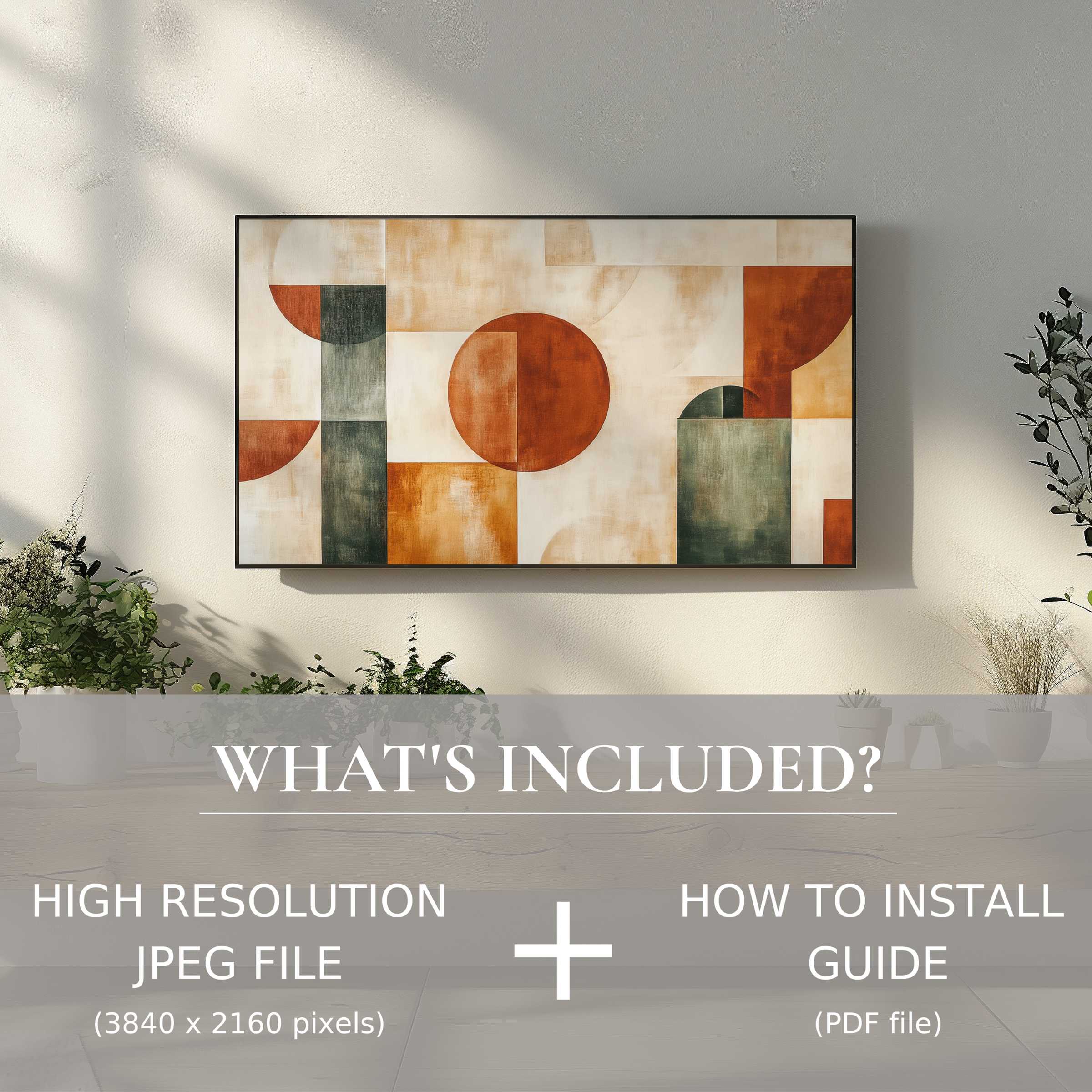 Modern digital TV art download with easy use, elevating your living space with elegant abstract geometric design