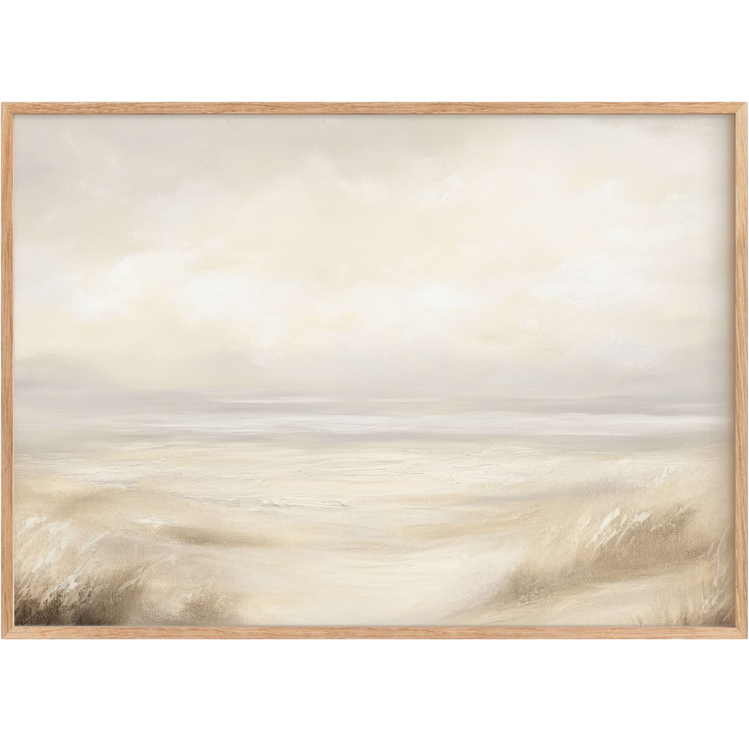 Serene landscape printable wall art in soft beige and ivory tones, evoking calming tranquility and understated elegance