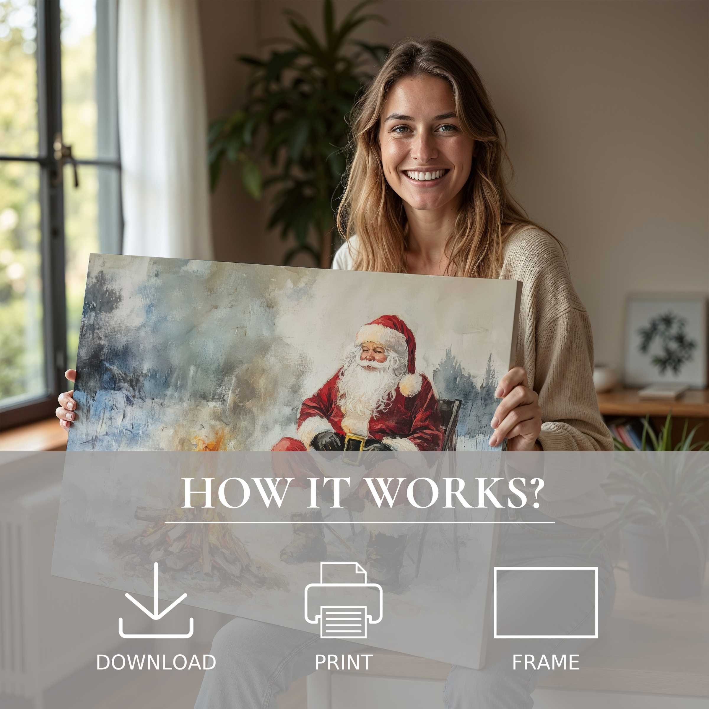 A serene moment in a modern home, celebrating the warmth and joy of Christmas digital art print’s timeless charm