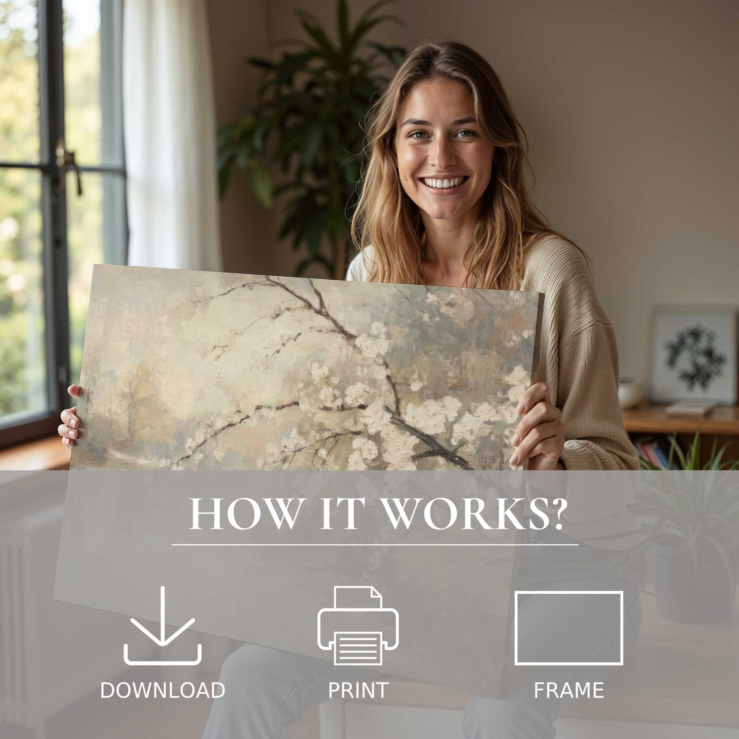 Bright spring digital art print inspiring serene moments of joy and effortless elegance in a modern, stylish home