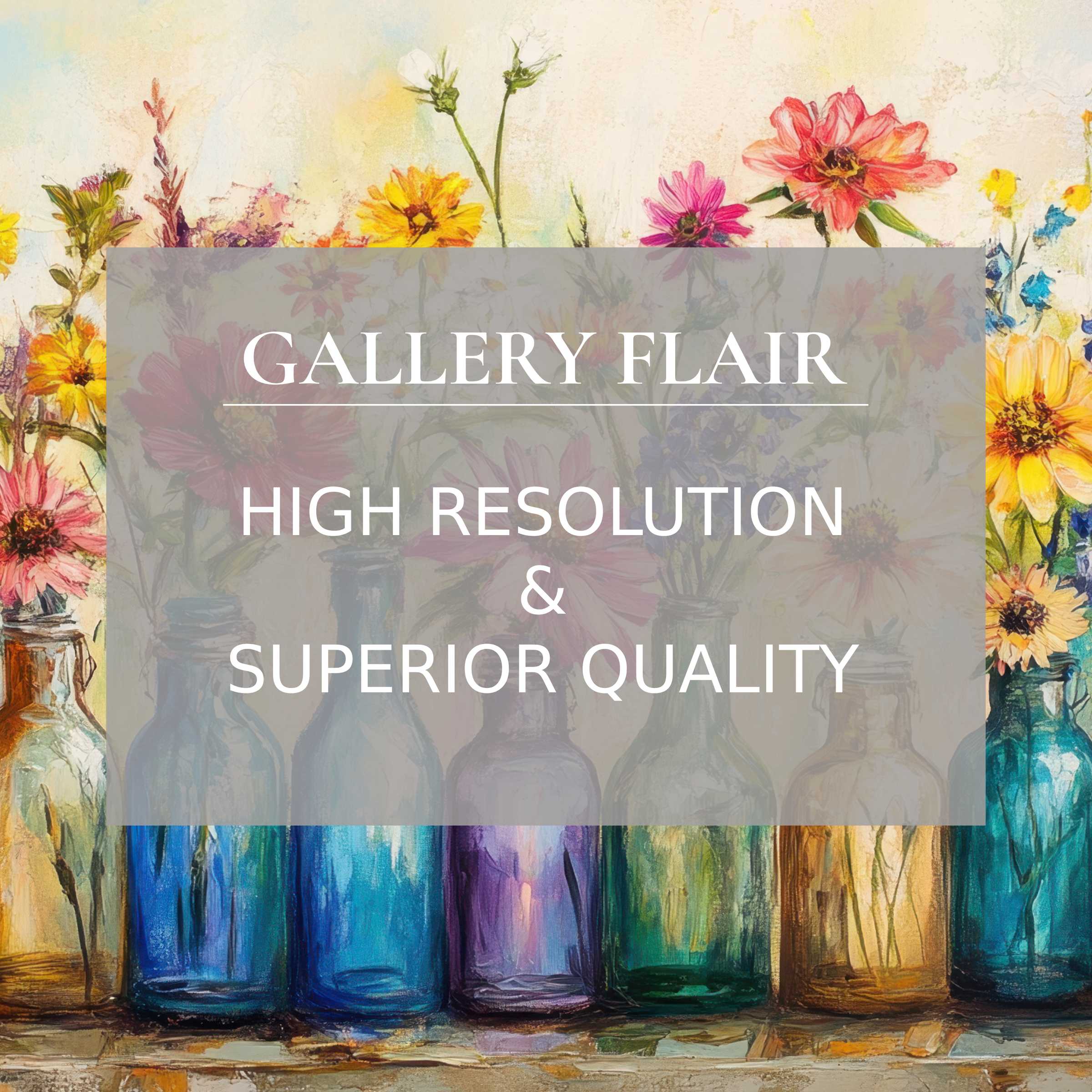 Boho printable art with radiant wildflowers in vibrant glass vases, creating a calming, high-res statement for chic modern interiors