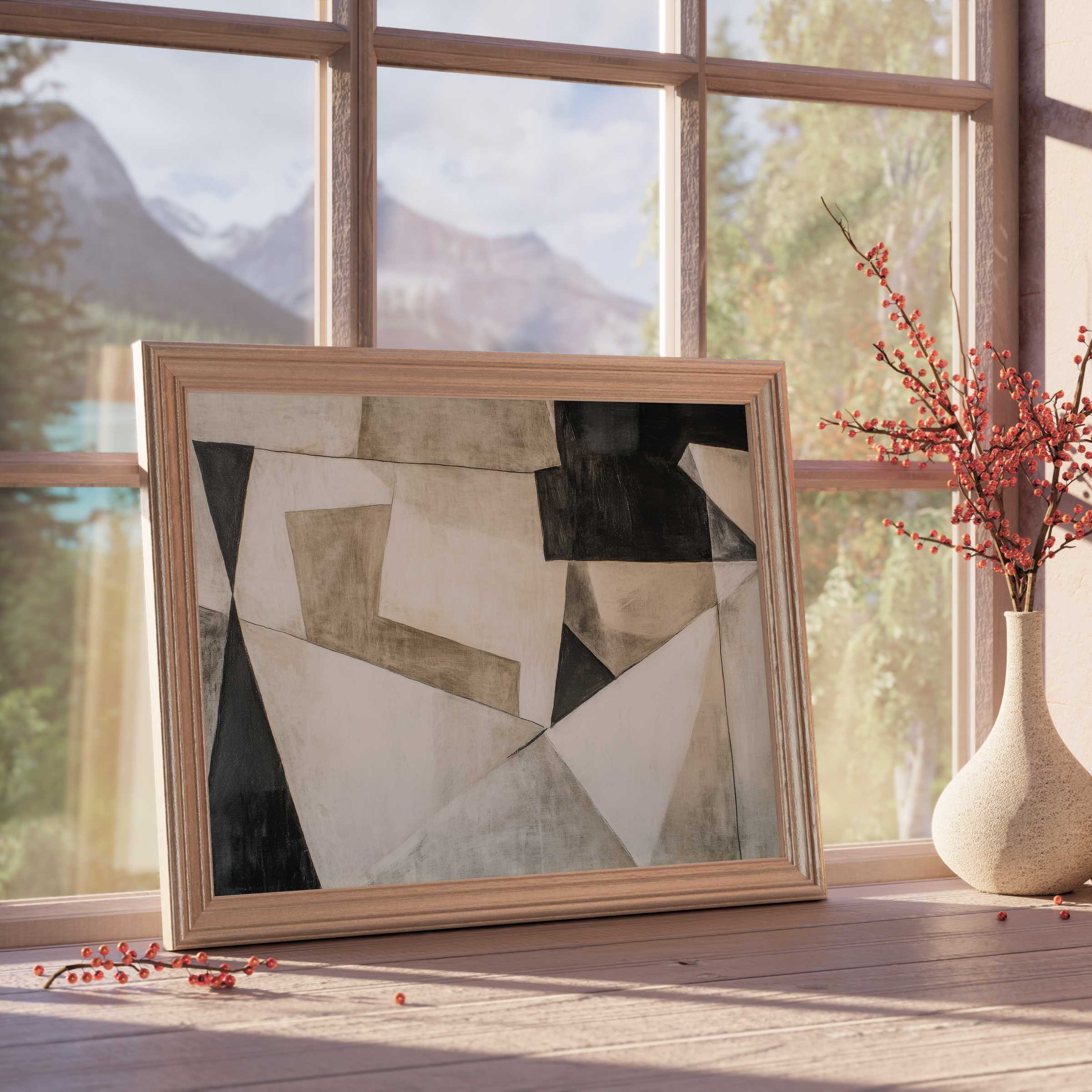 Serene abstract downloadable art in muted tones, elevating curated, tranquil interiors with minimalist, design-forward elegance