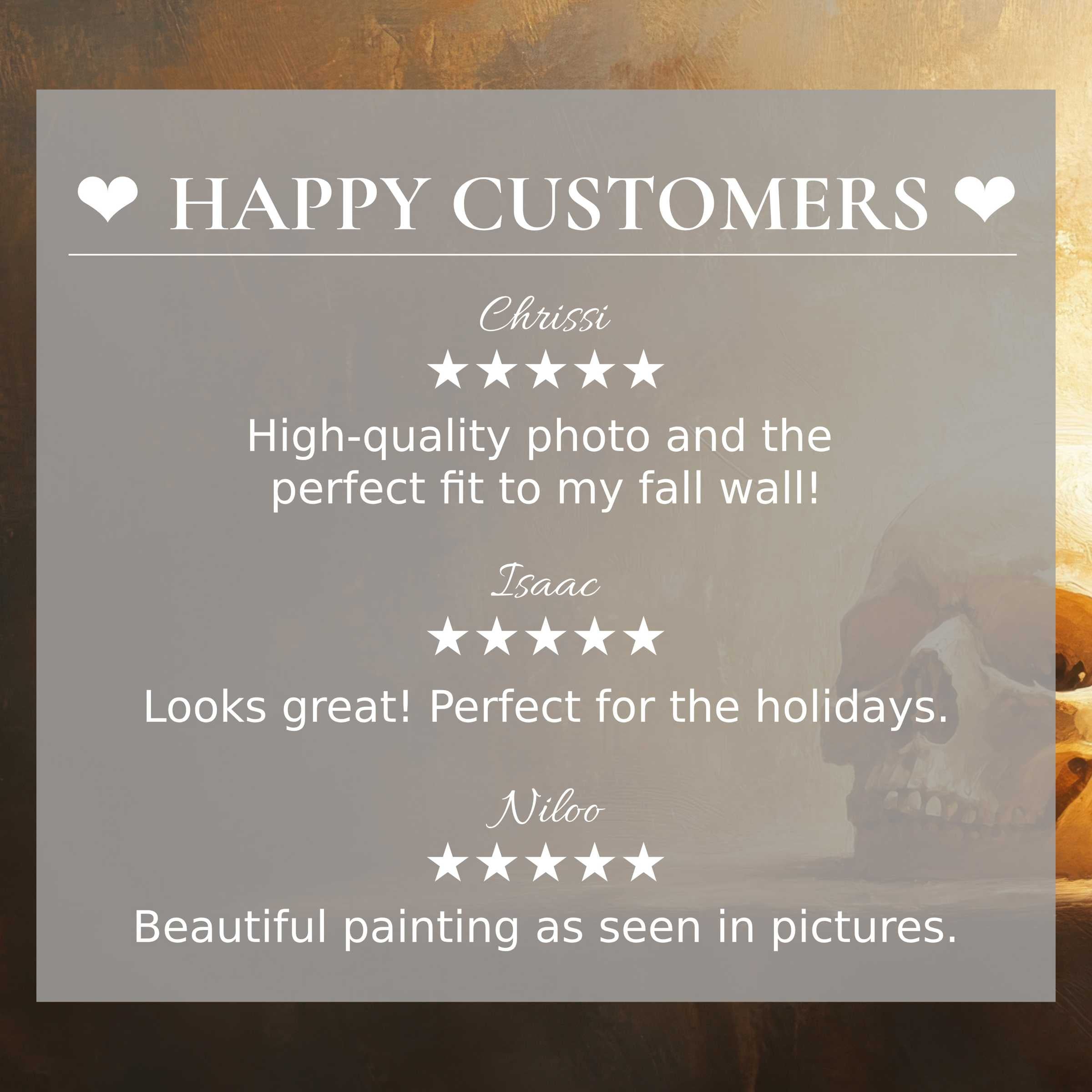 Elegant halloween art for Frame TV with warm sunset tones, showcasing happy customer reviews that inspire trust and style