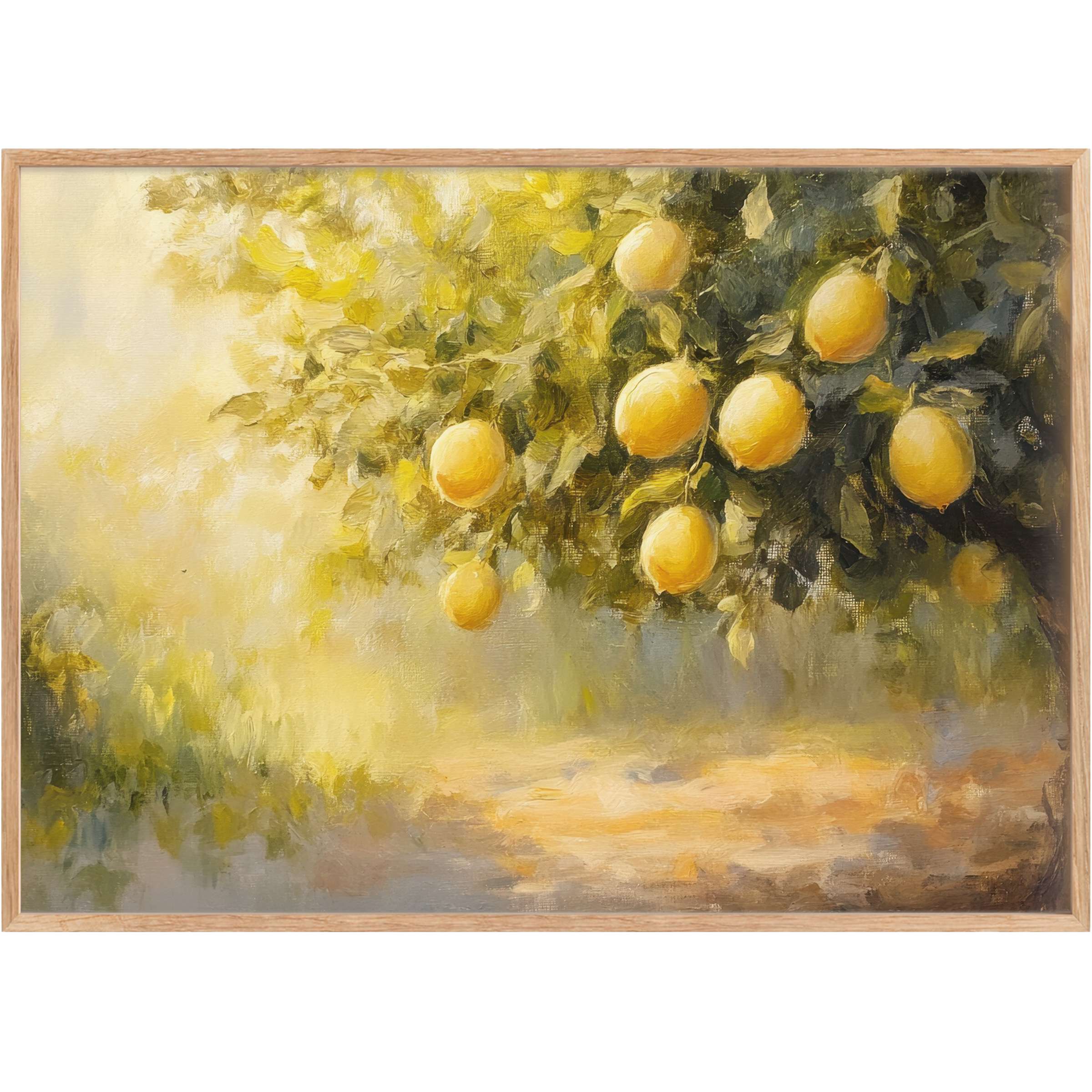 Sun-drenched lemon branches in lush greens and golden yellows evoke a radiant calm in this summer printable wall art