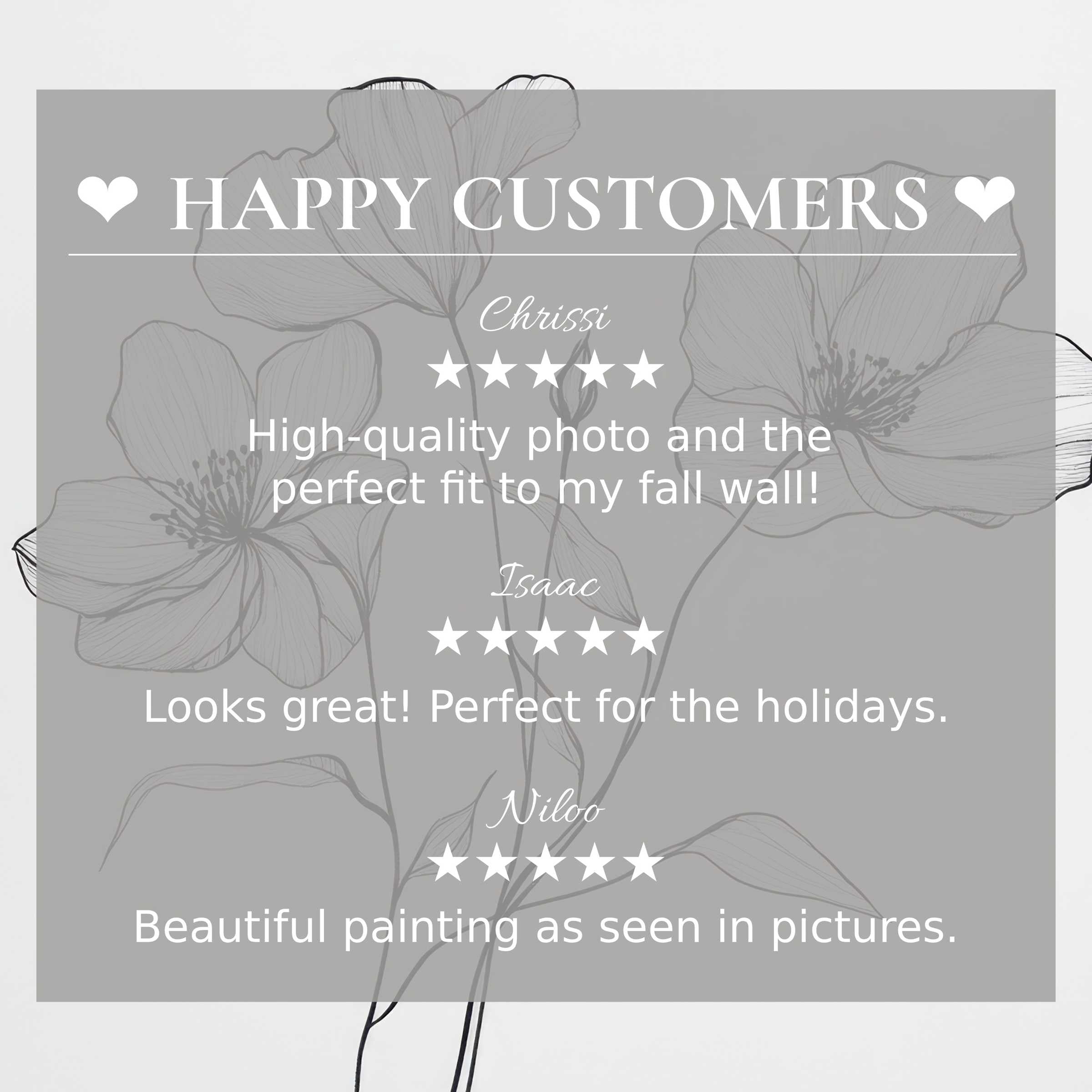 Floral art for Frame TV with abstract muted background, showcasing happy customer praise to build trust and elegance