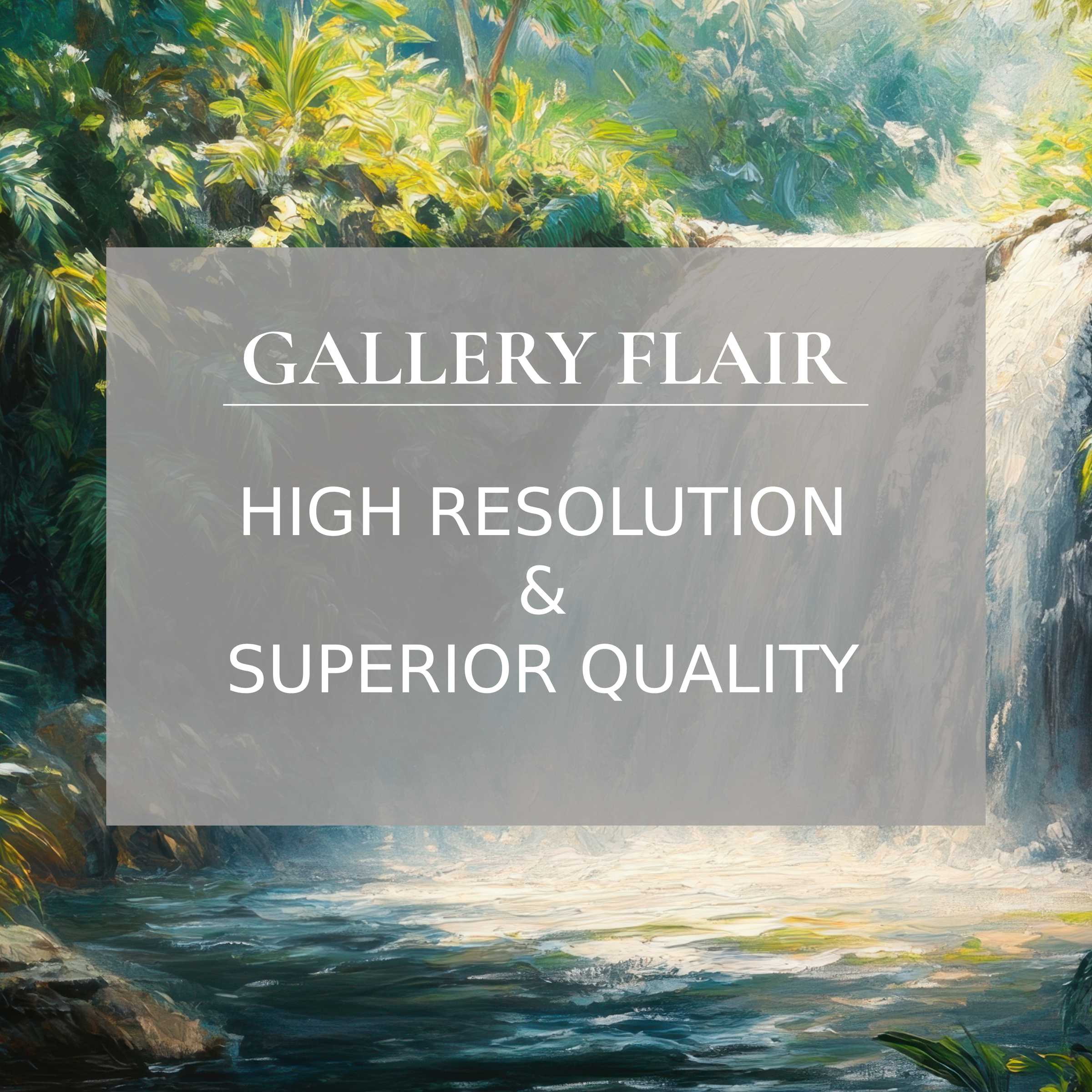 Radiant vintage printable art of a lush, serene waterfall scene, crafted in exquisite high-resolution detail