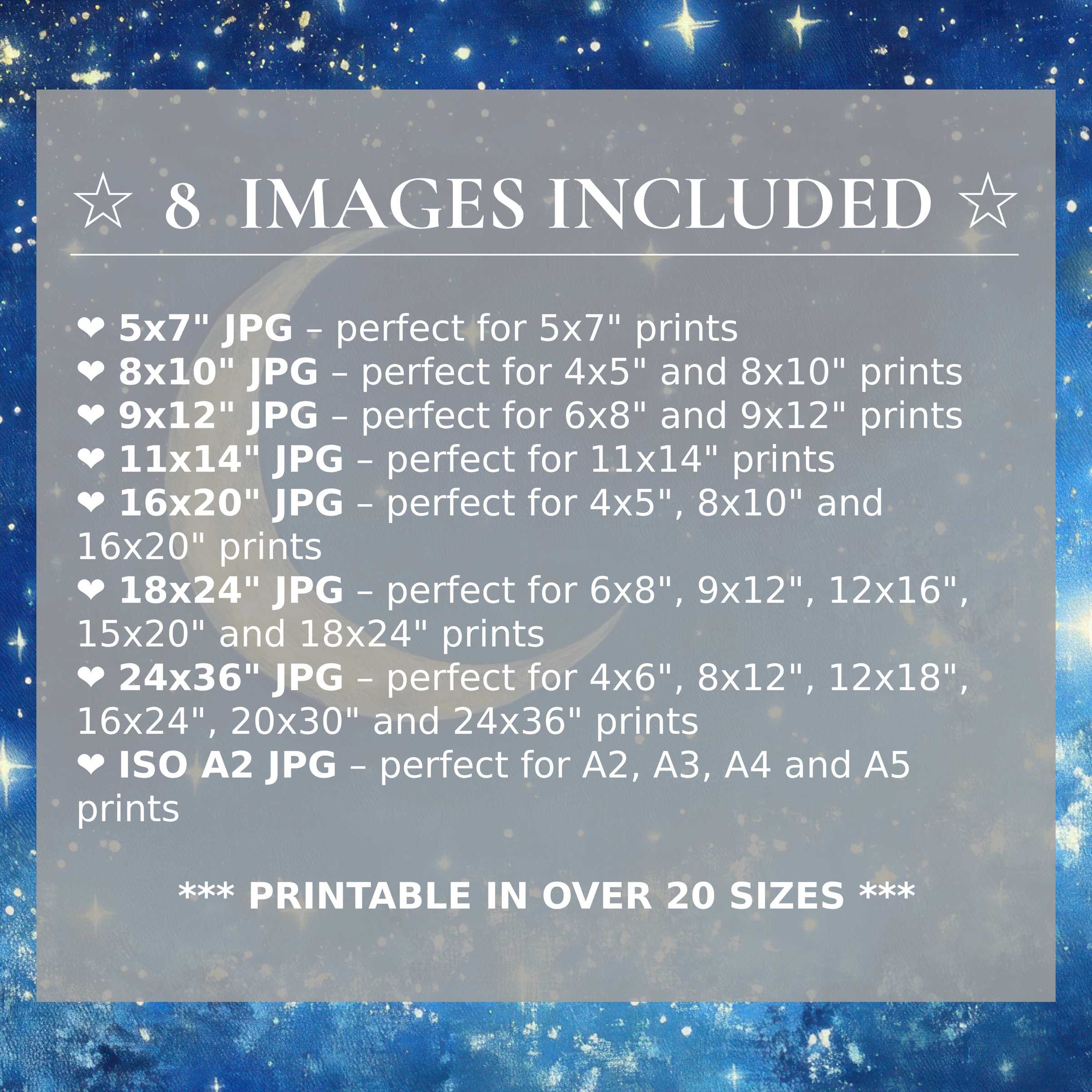 Nursery digital print featuring radiant deep blues and soft glowing stars, evoking calm sophistication; includes 8 high-quality sizes to effortlessly enhance modern interiors with flexible, stylish charm