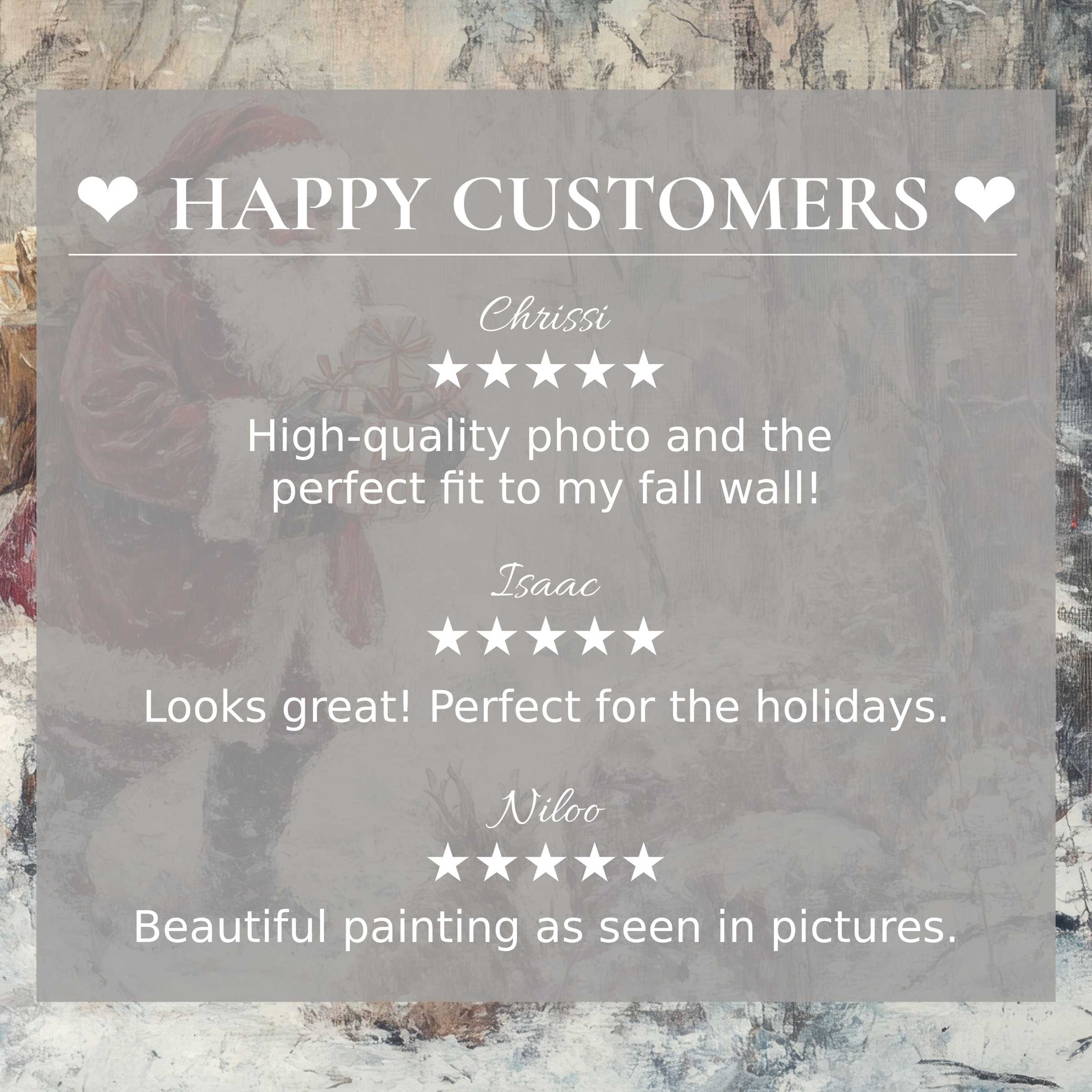 Elegant christmas art for Frame TV with abstract textured background, showcasing happy customer reviews and refined style