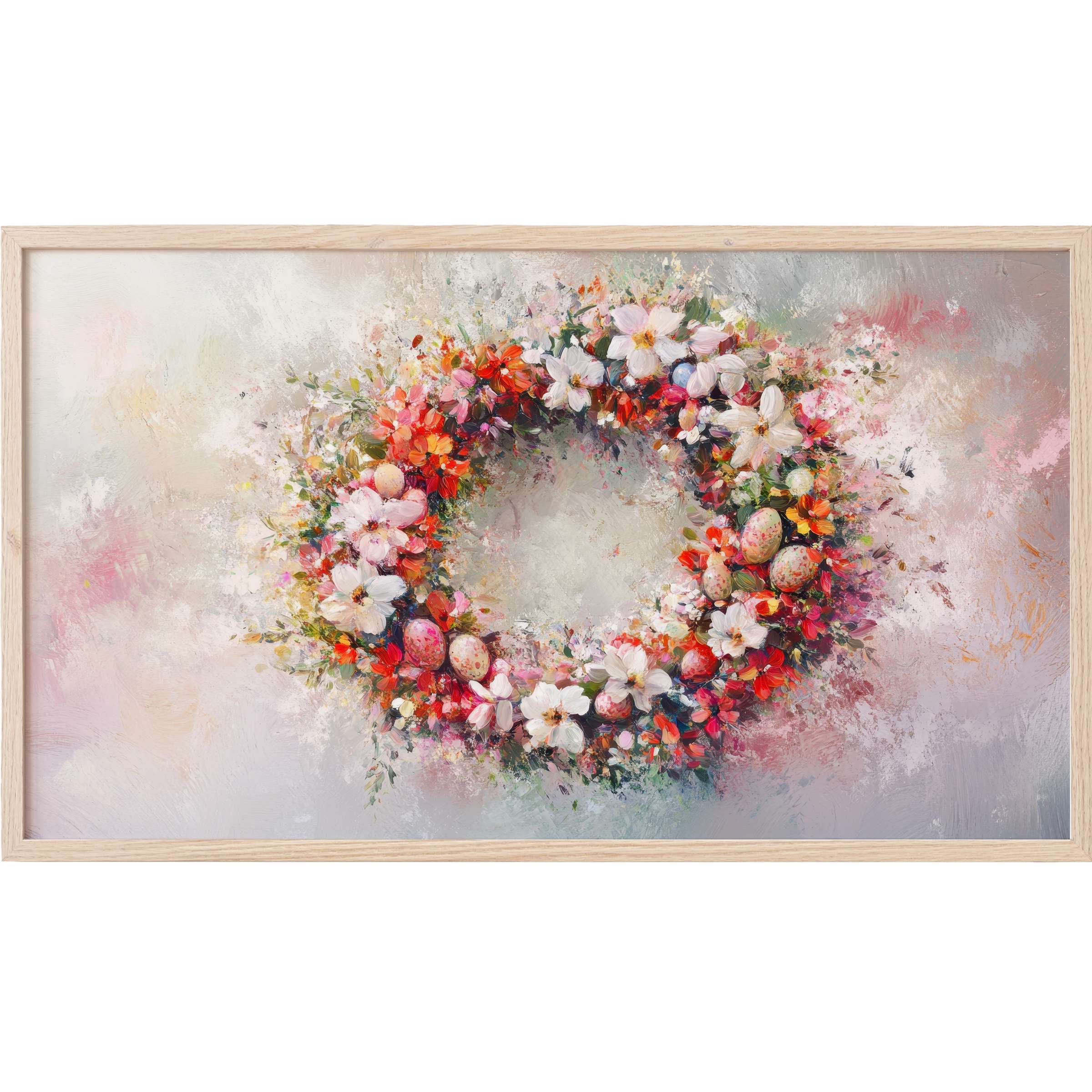 Elegant easter Frame TV Art with vibrant floral wreath and delicate pastel hues in a soft, modern painterly style