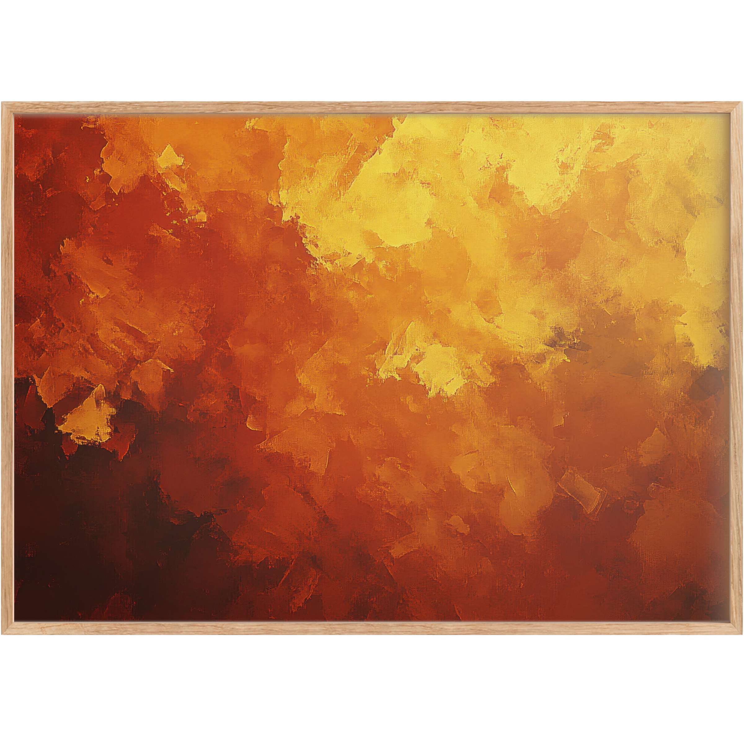 Radiant abstract printable wall art in warm amber and golden hues, elevating interiors with bold, fiery elegance