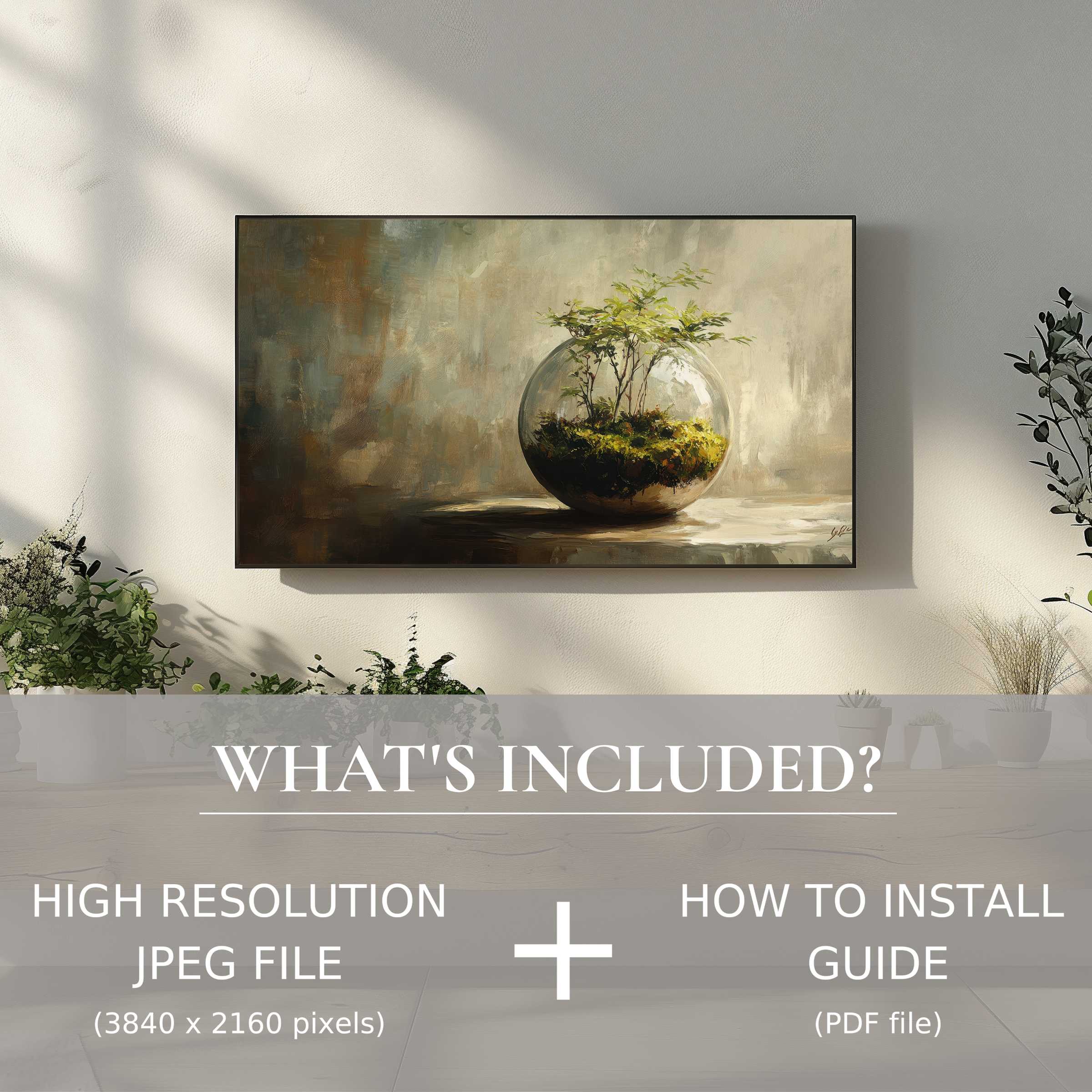 Elegant botanical digital TV art download, easy to use, enriching modern living spaces with serene nature visuals