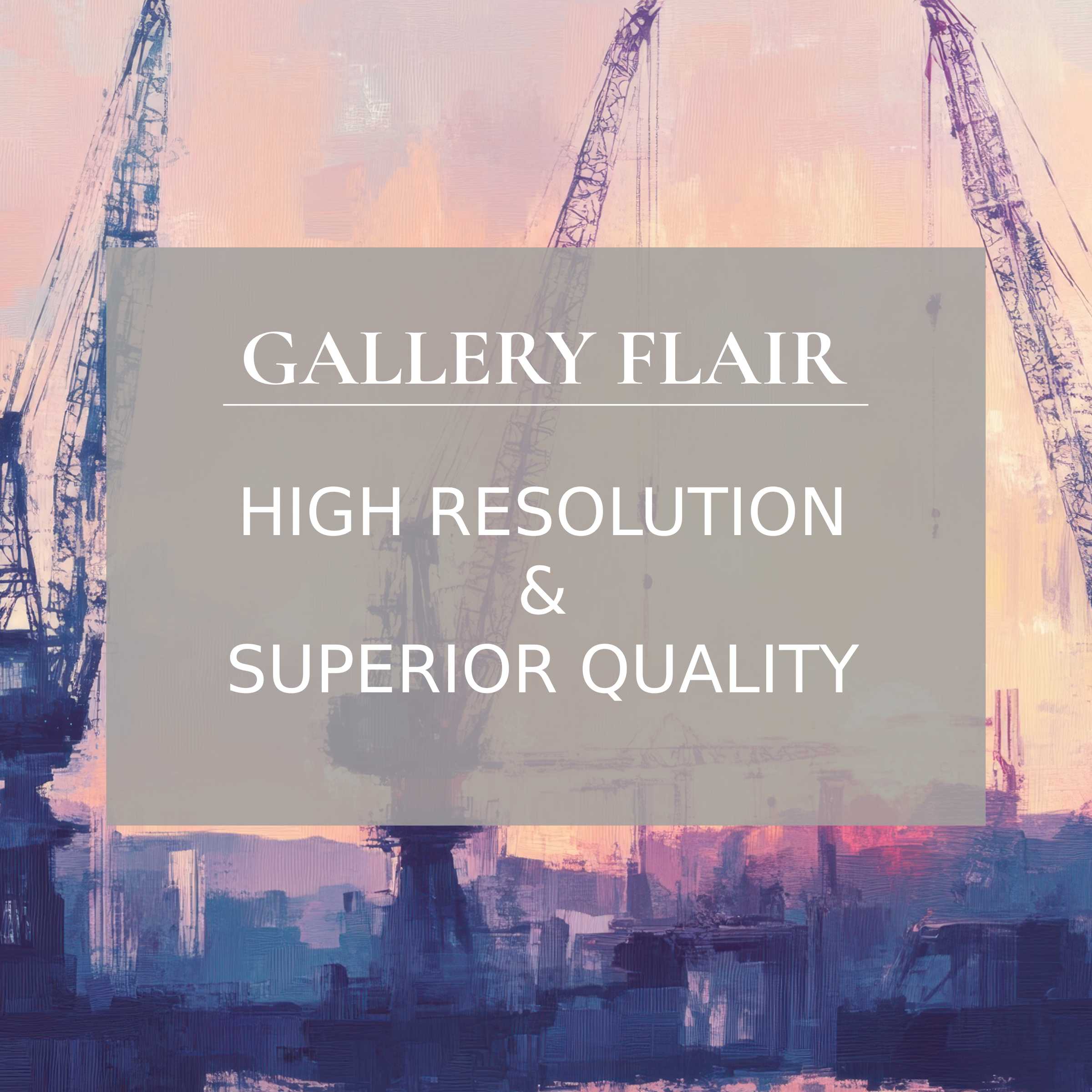 Urban printable art capturing a serene industrial skyline at dusk, with refined brushwork and premium high-res detail enhancing modern interiors