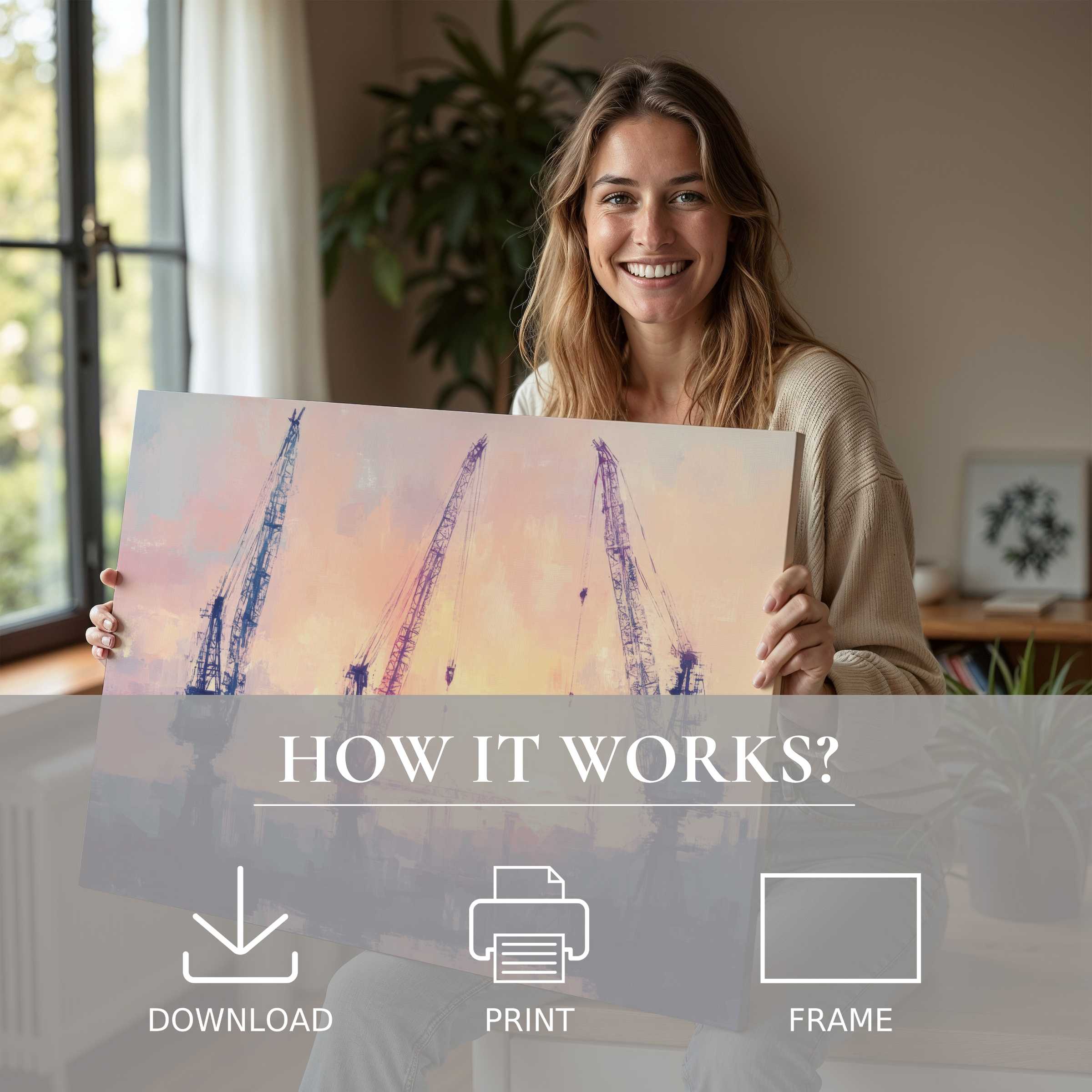 A radiant moment of joy and connection as abstract urban digital art print infuses modern living with warmth and effortless elegance