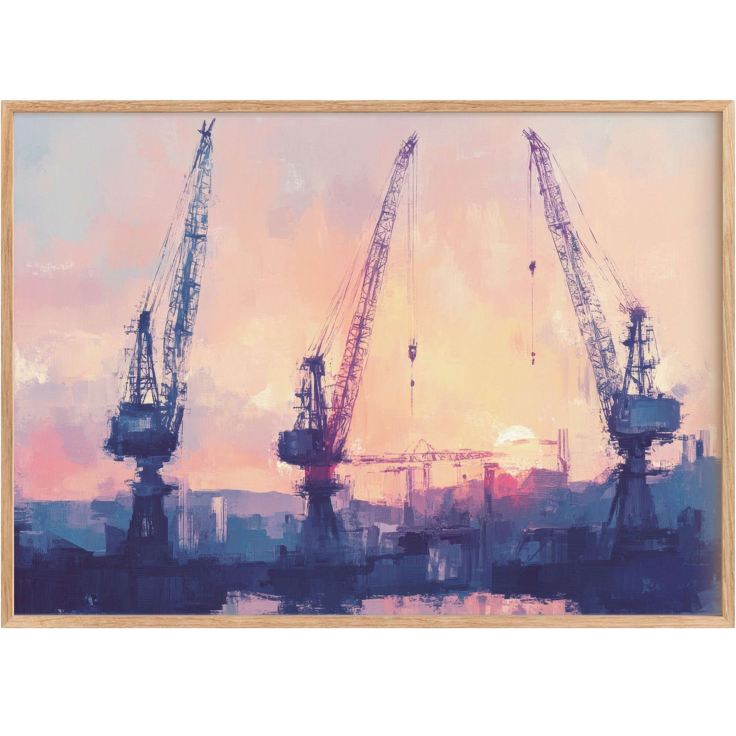 Urban printable wall art capturing the serene glow of a lavender and peach sunset, evoking calm and modern sophistication