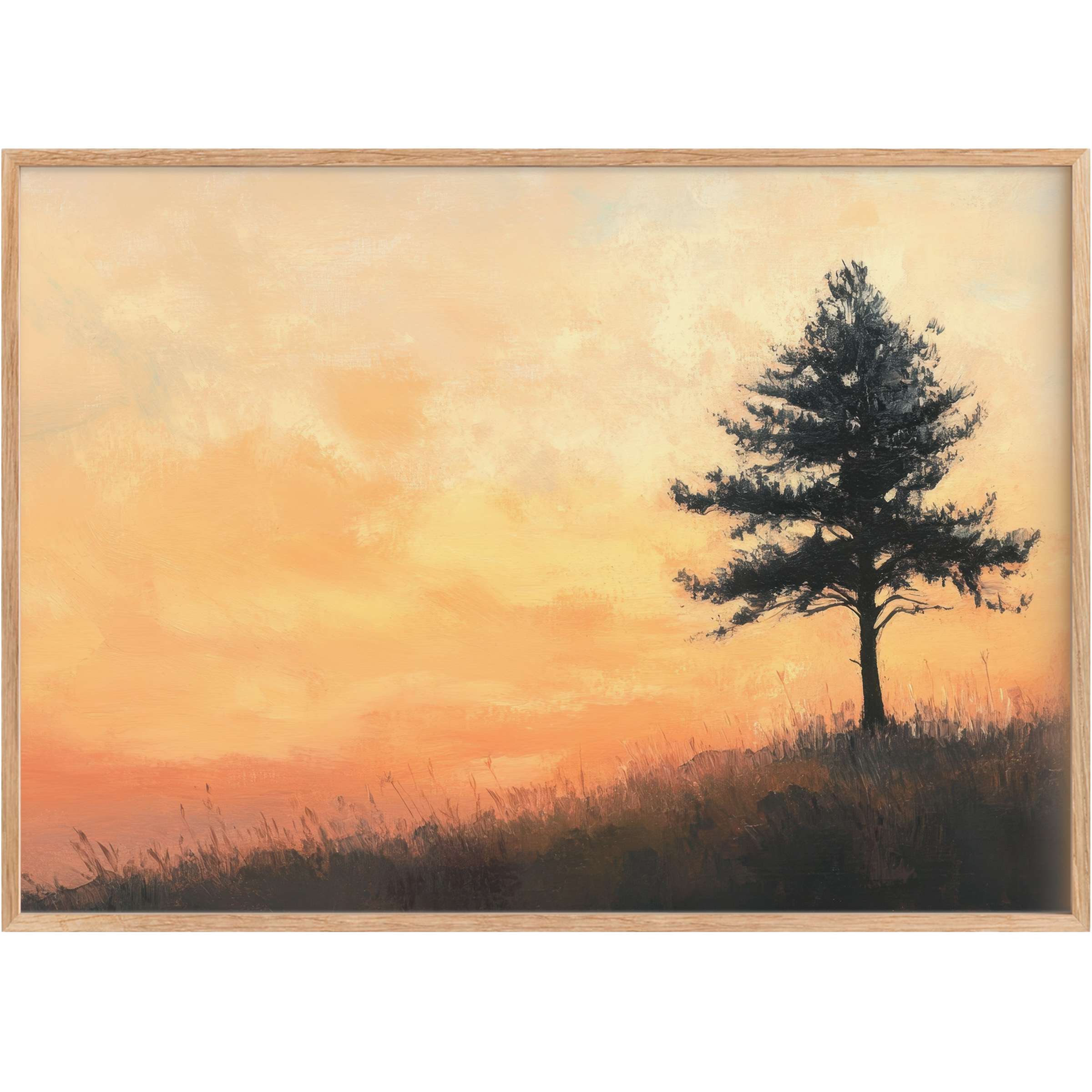 Elegant tree printable wall art captures a serene sunset with warm amber skies, evoking calm and timeless sophistication