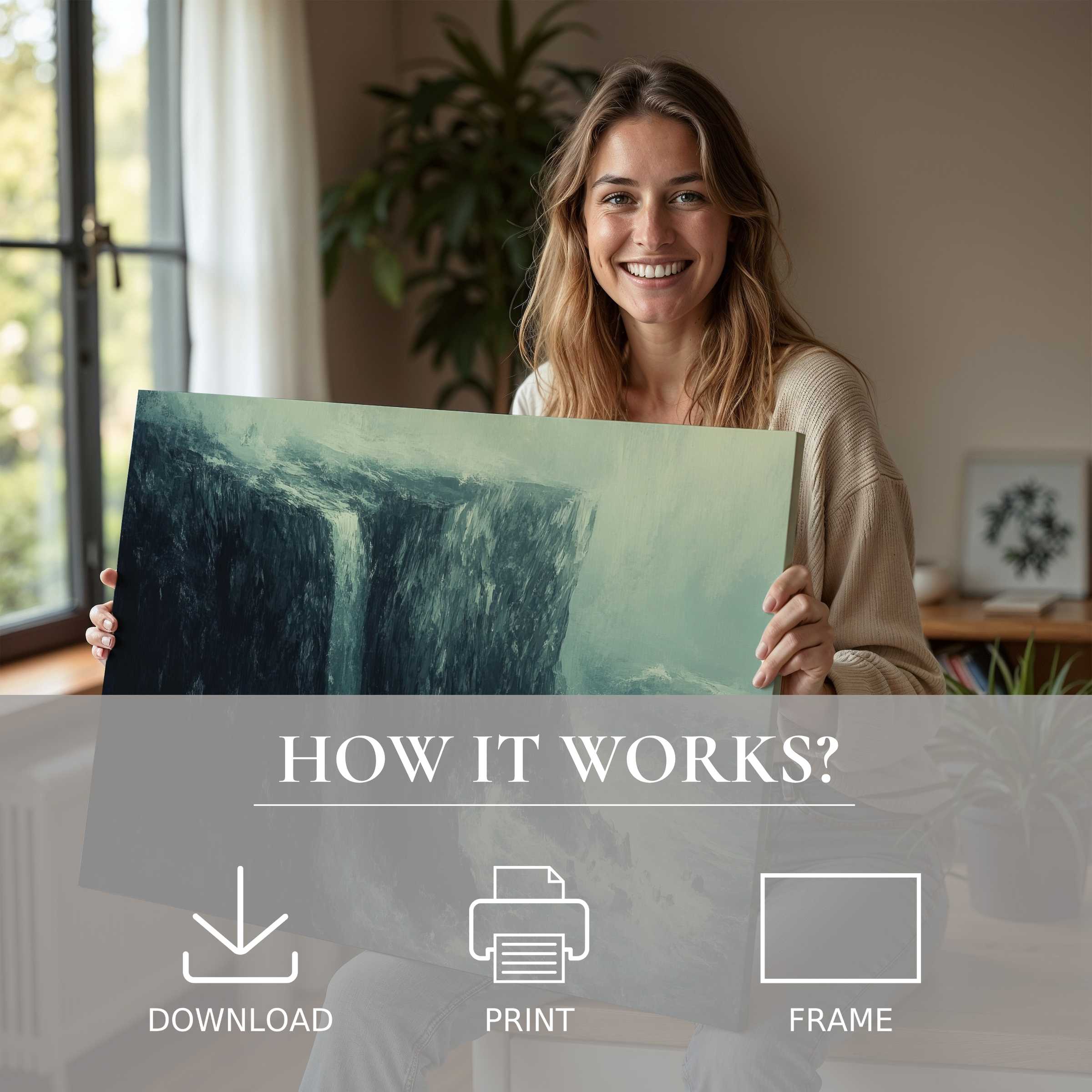 Radiant joy in a modern home as a coastal digital art print brings serene elegance and effortless beauty to living spaces