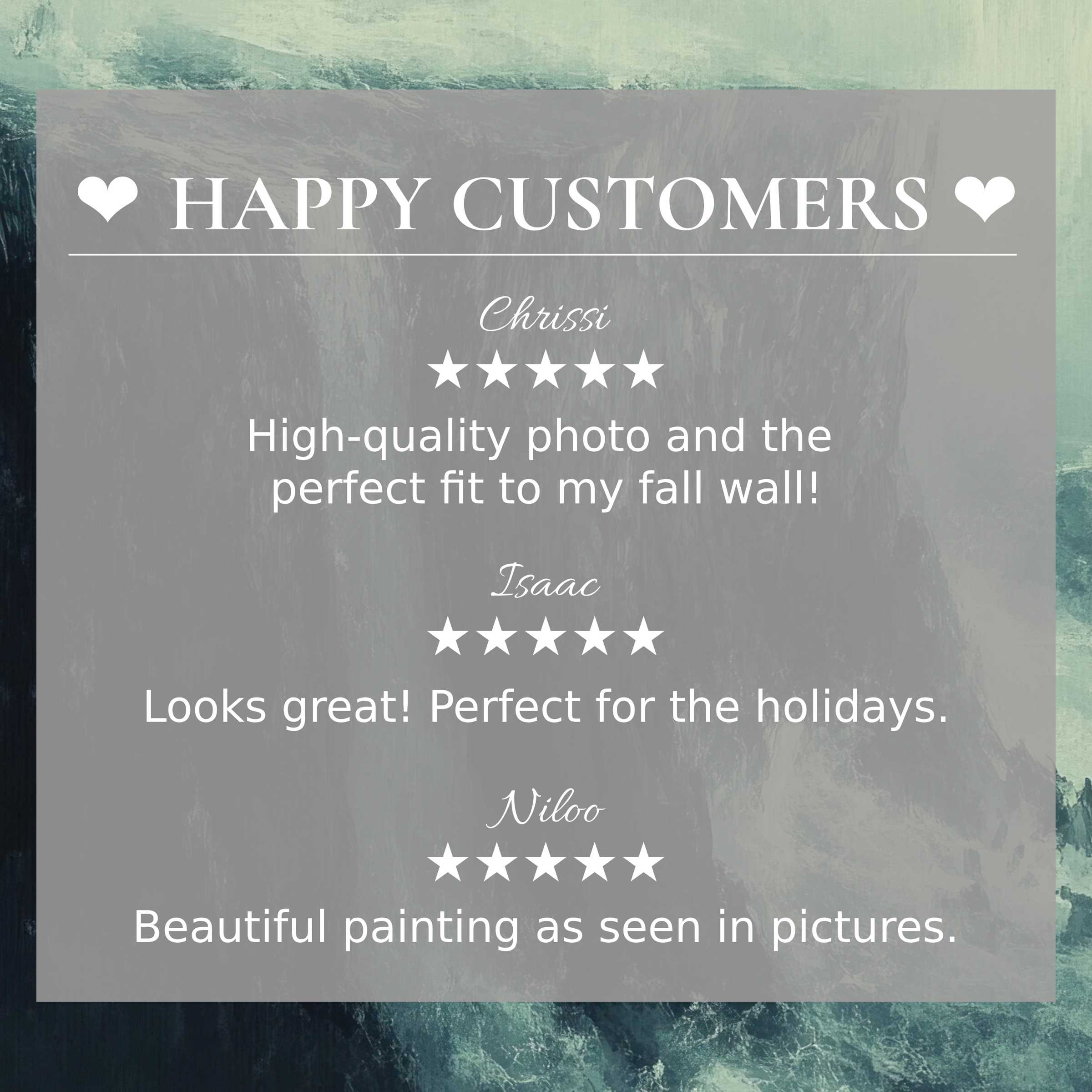 Positive reviews from happy customer highlight coastal art for Frame TV with elegant, abstract ocean hues background