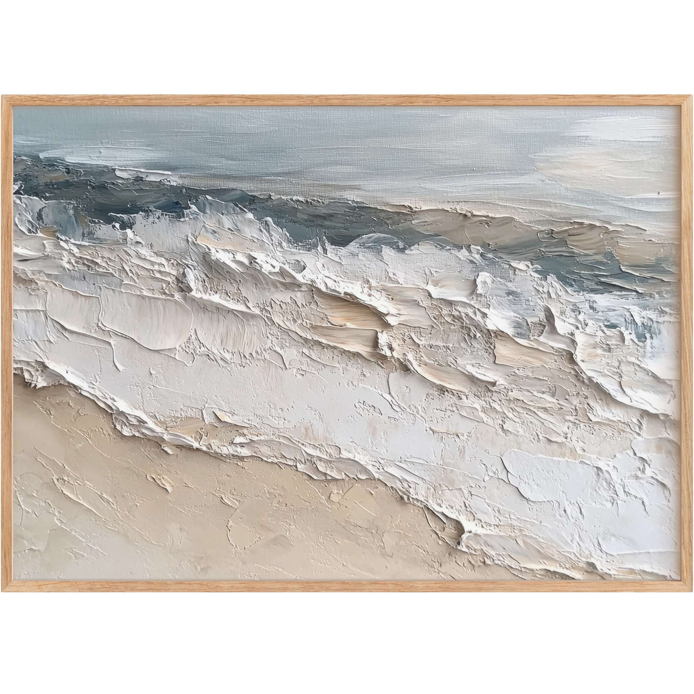 Serene summer printable wall art capturing textured ocean waves in soft grays and creams, evoking calm coastal elegance