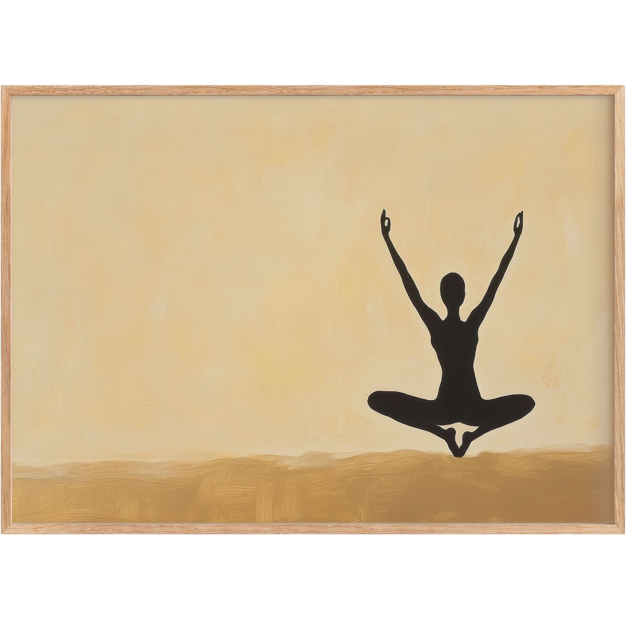 Minimalist printable wall art featuring a serene black silhouette in warm beige hues, evoking calm and graceful balance